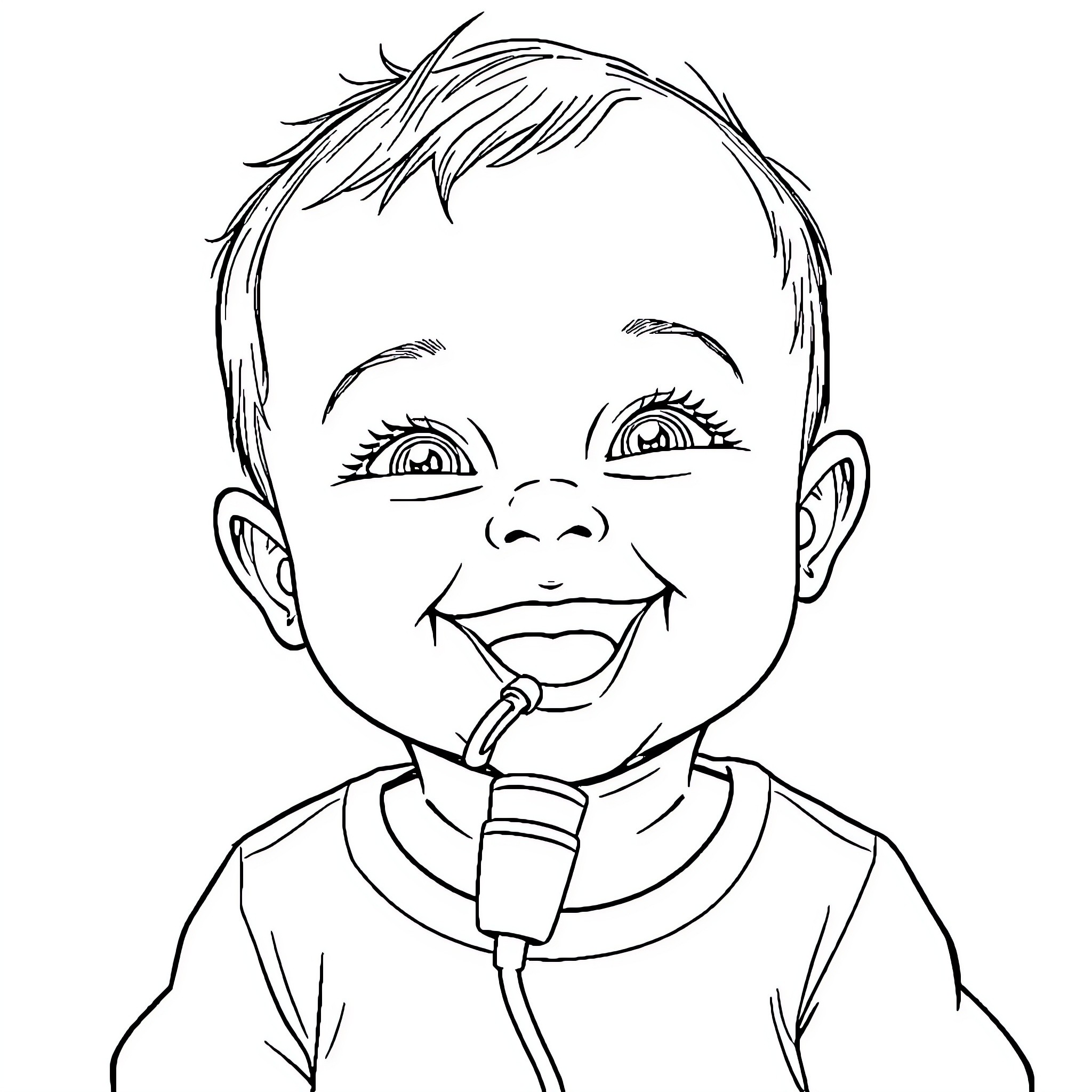 Baby enjoying a cold drink Coloring Page (free black-and-white line drawing printable PDF for all, from beginners to advanced learners, including children, teens, adults, and seniors)