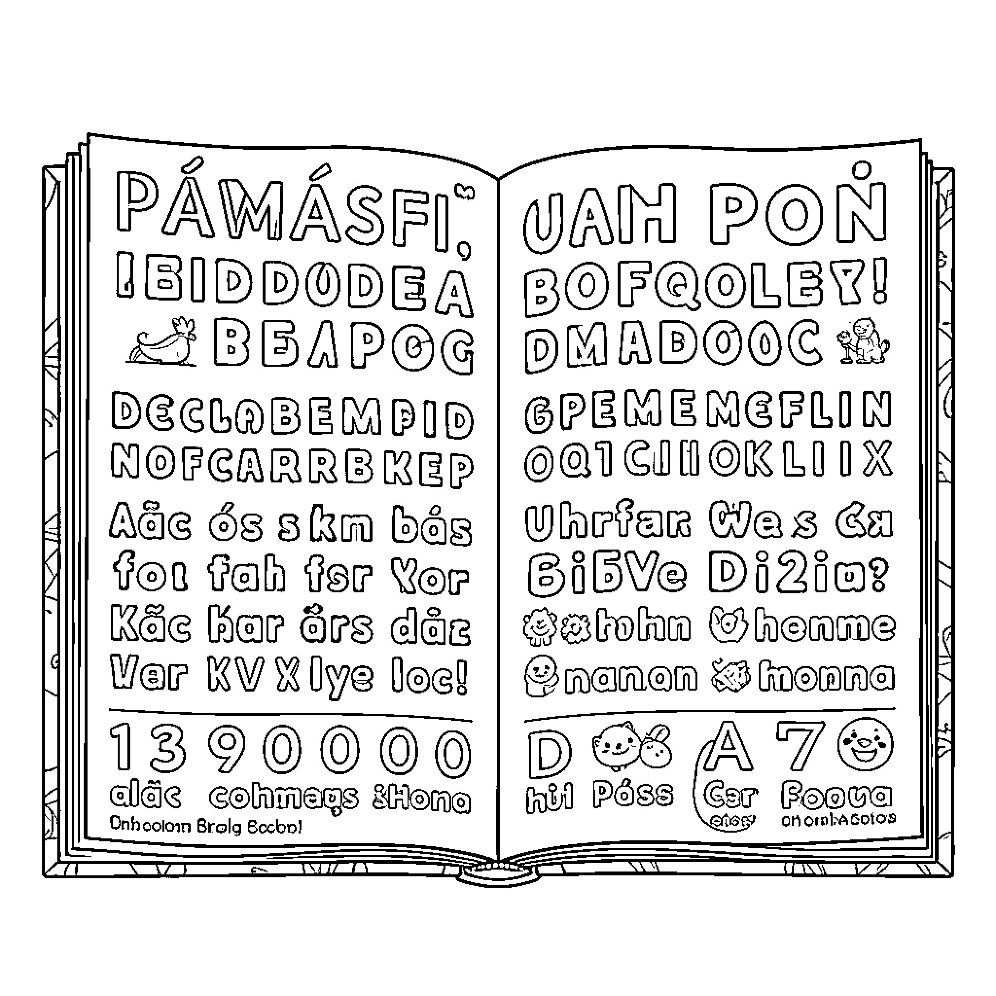 Syllable Book of Playful Expressions and Scenes Coloring Page (free black-and-white line drawing printable PDF for all, from beginners to advanced learners, including children, teens, adults, and seniors)