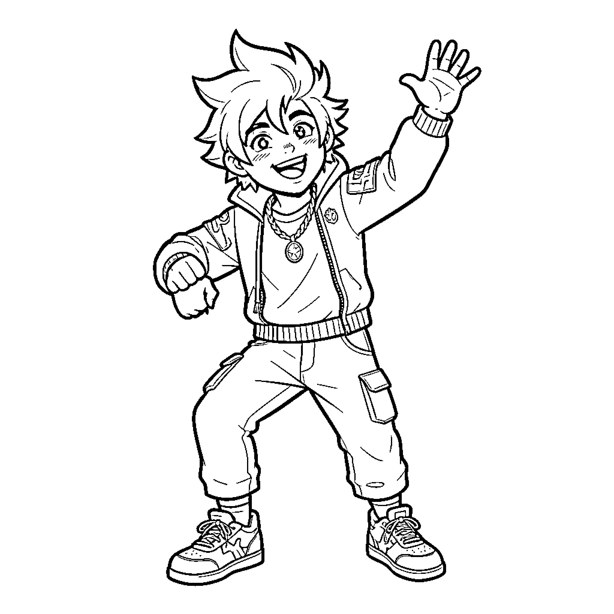 Fortnite Character dancing joyfully in casual street outfit Coloring Page (free black-and-white line drawing printable PDF for all, from beginners to advanced learners, including children, teens, adults, and seniors)