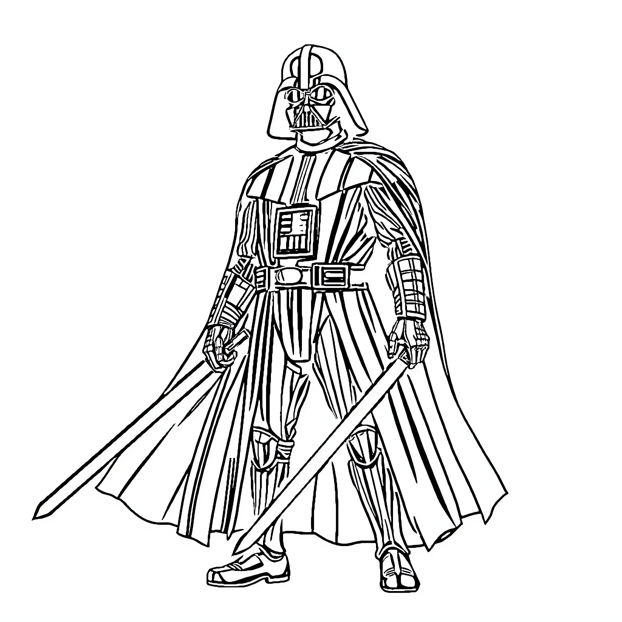 Darth Vader, the Iconic Sith Lord, in Full Regalia Coloring Page (free black-and-white line drawing printable PDF for all, from beginners to advanced learners, including children, teens, adults, and seniors)