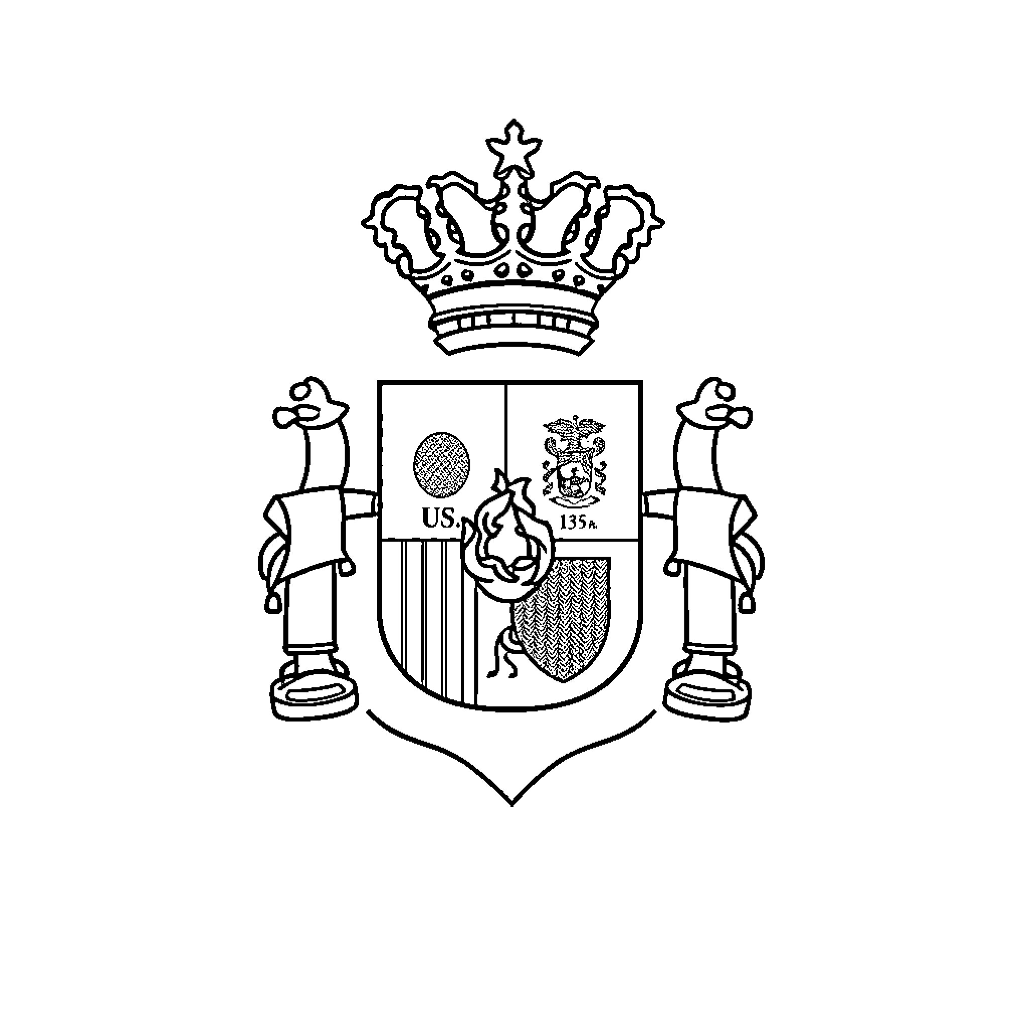 Spanish National Team Crest with Coat of Arms Coloring Page (free black-and-white line drawing printable PDF for all, from beginners to advanced learners, including children, teens, adults, and seniors)