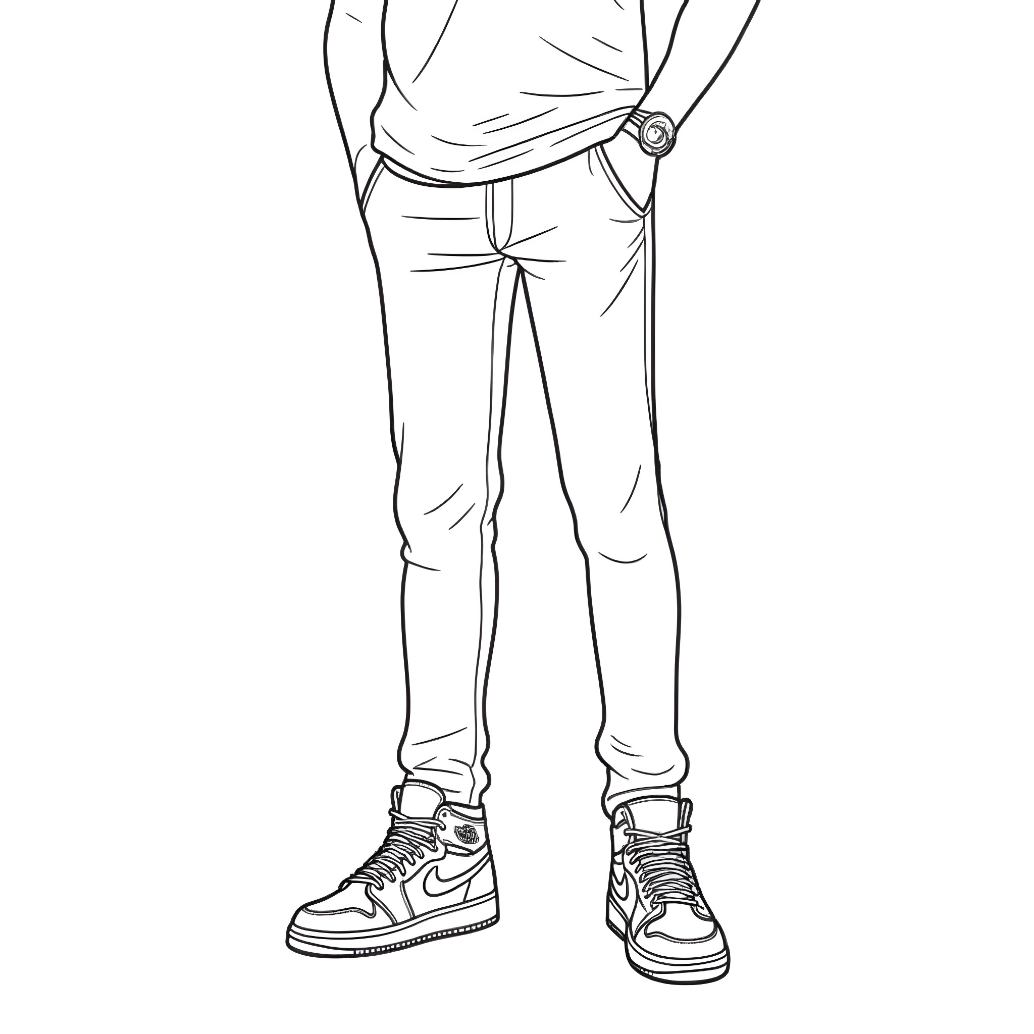 Man standing with hands in pockets Coloring Page (free black-and-white line drawing printable PDF for all, from beginners to advanced learners, including children, teens, adults, and seniors)