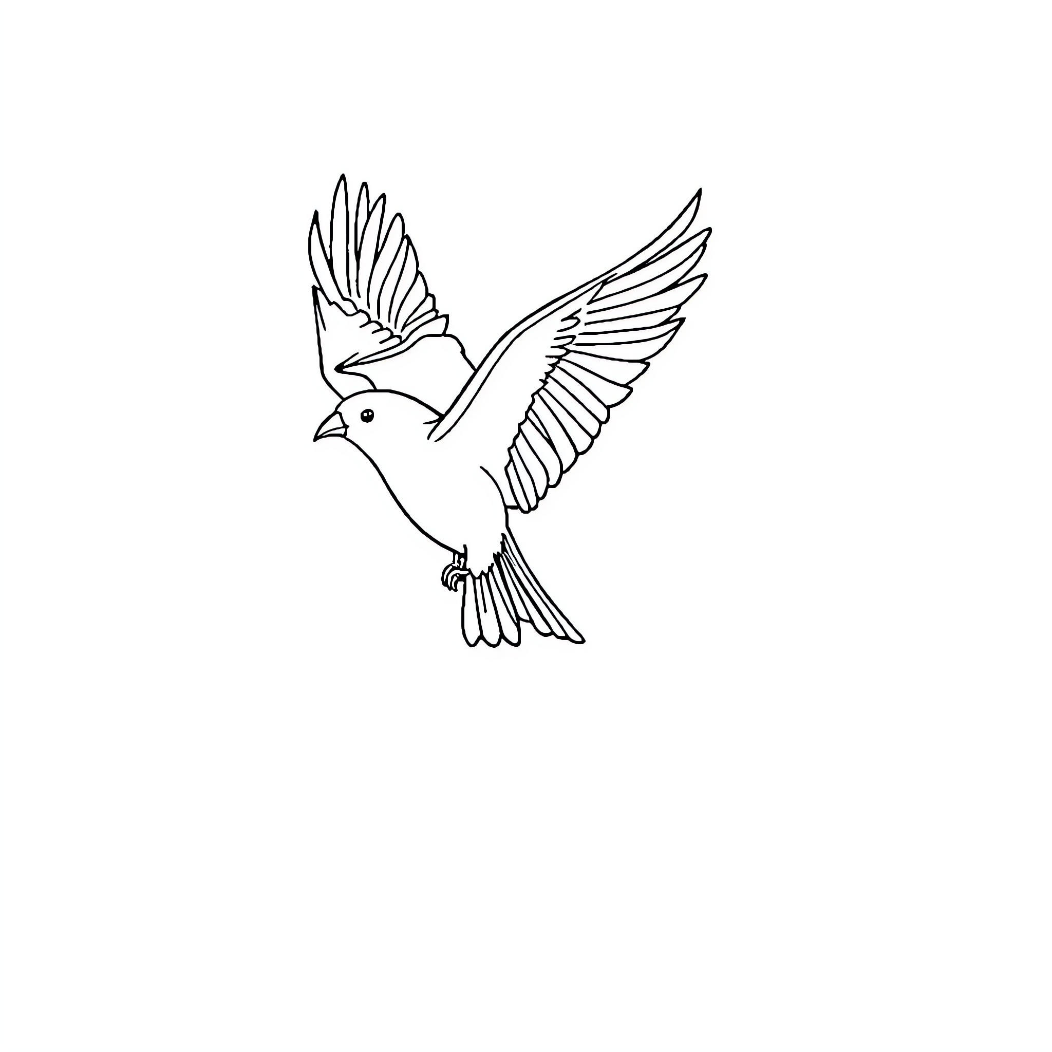 Bird in flight with outstretched wings Coloring Page (free black-and-white line drawing printable PDF for all, from beginners to advanced learners, including children, teens, adults, and seniors)