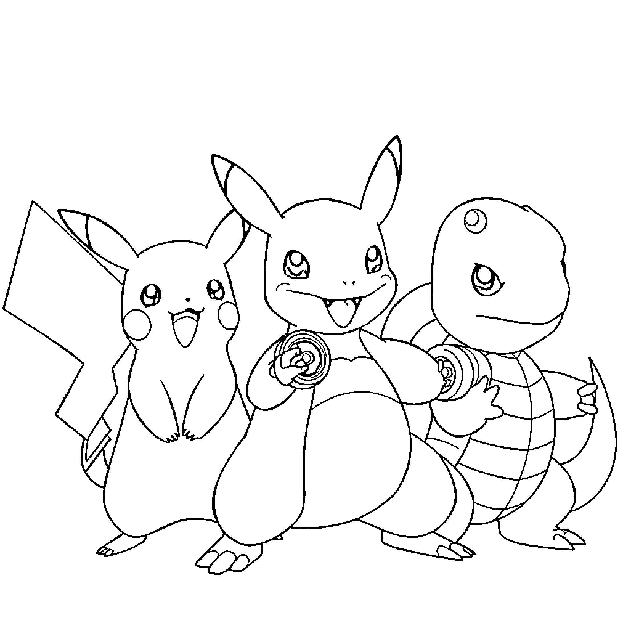 Pokémon friends in a happy group Coloring Page (free black-and-white line drawing printable PDF for all, from beginners to advanced learners, including children, teens, adults, and seniors)