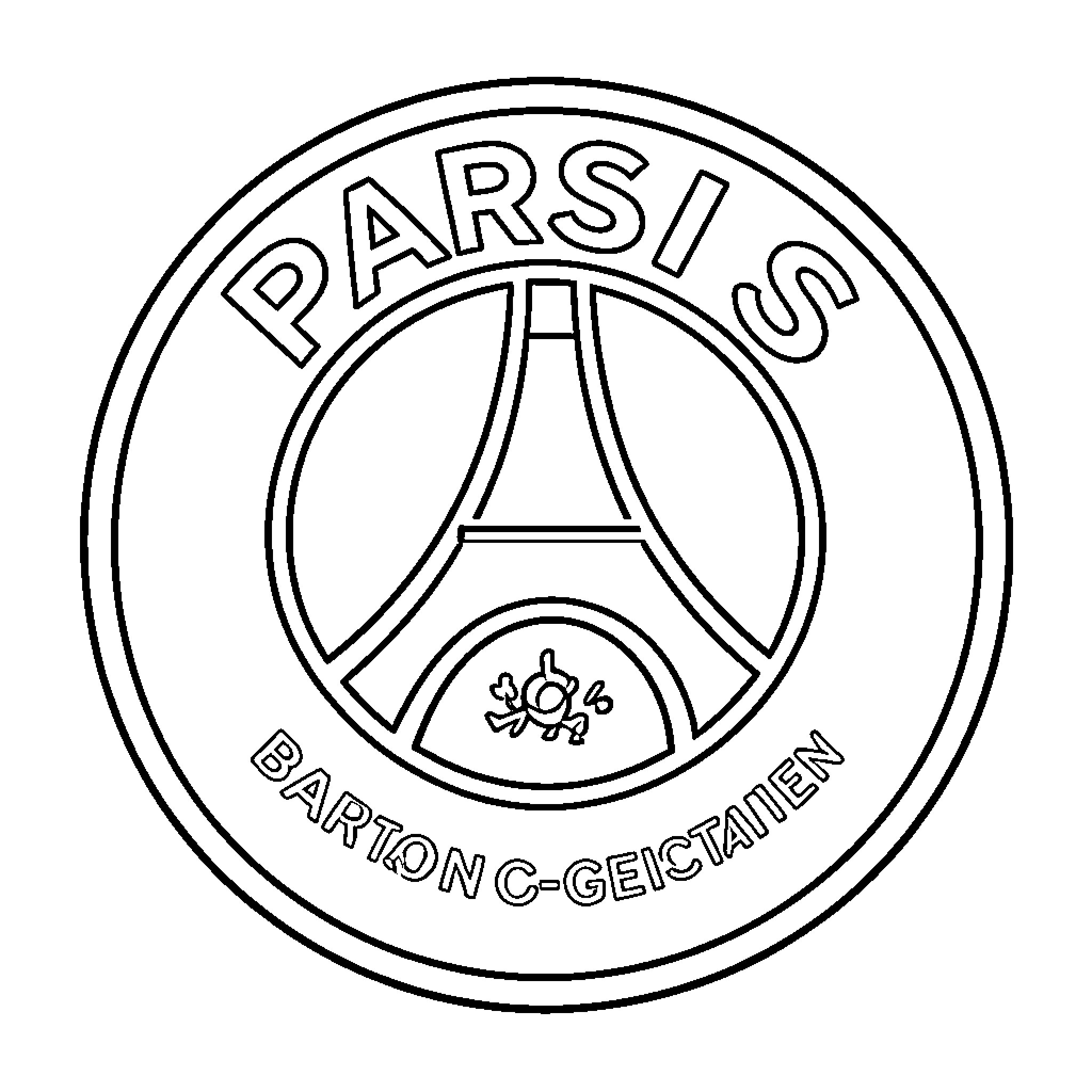 PSG circular emblem featuring the Eiffel Tower Coloring Page (free black-and-white line drawing printable PDF for all, from beginners to advanced learners, including children, teens, adults, and seniors)