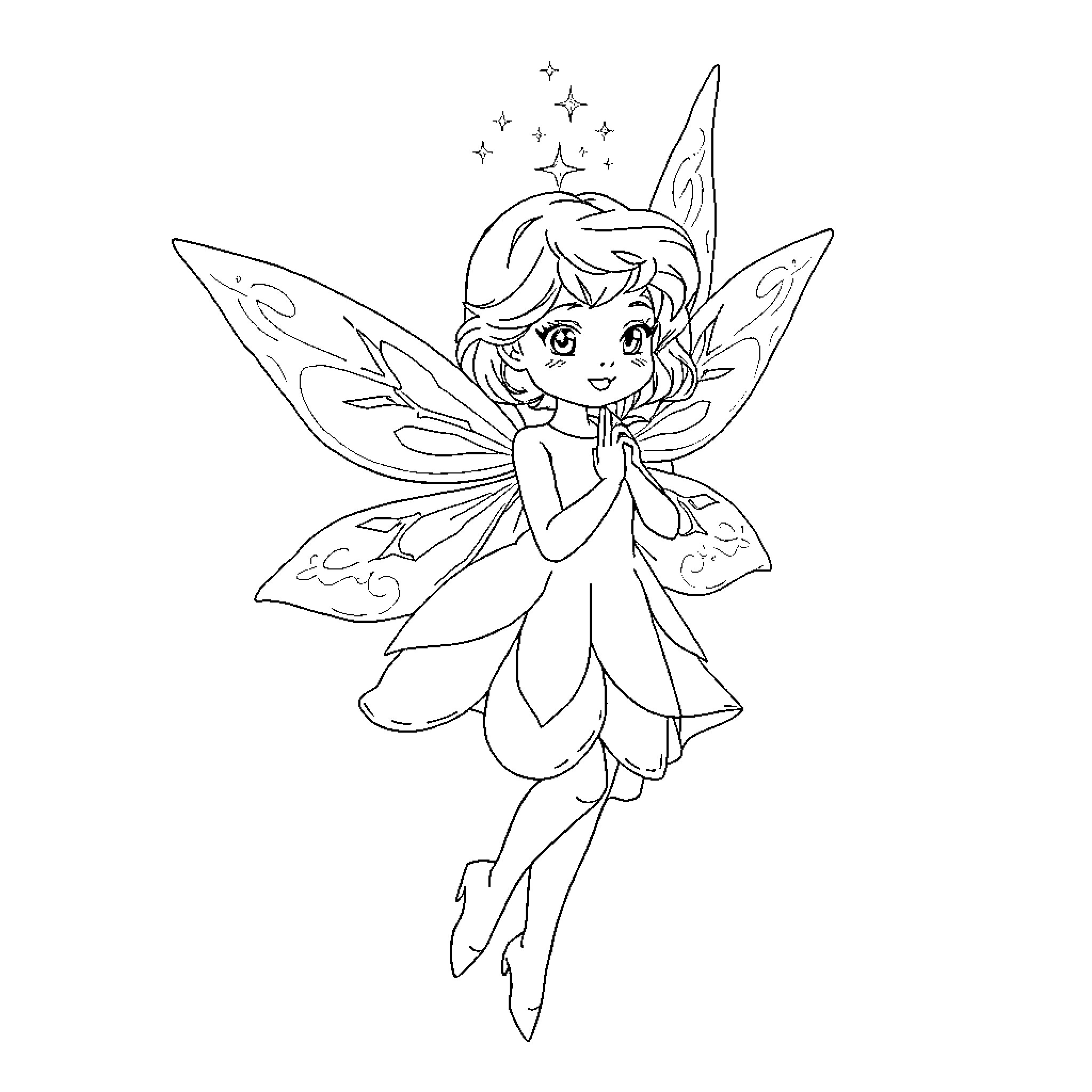 Luciole's Enchanted Fairy Flight Coloring Page (free black-and-white line drawing printable PDF for all, from beginners to advanced learners, including children, teens, adults, and seniors)