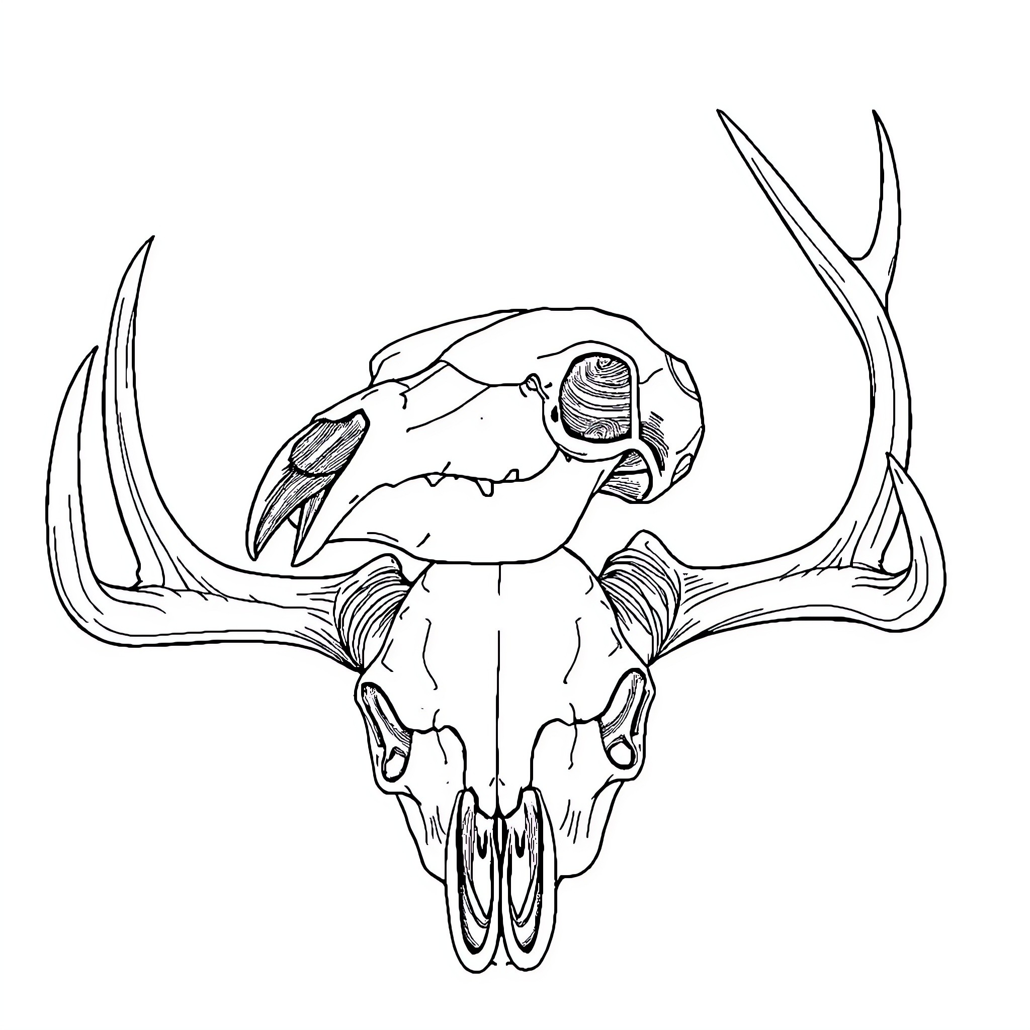 Skull with Horns and Claws Coloring Page (free black-and-white line drawing printable PDF for all, from beginners to advanced learners, including children, teens, adults, and seniors)