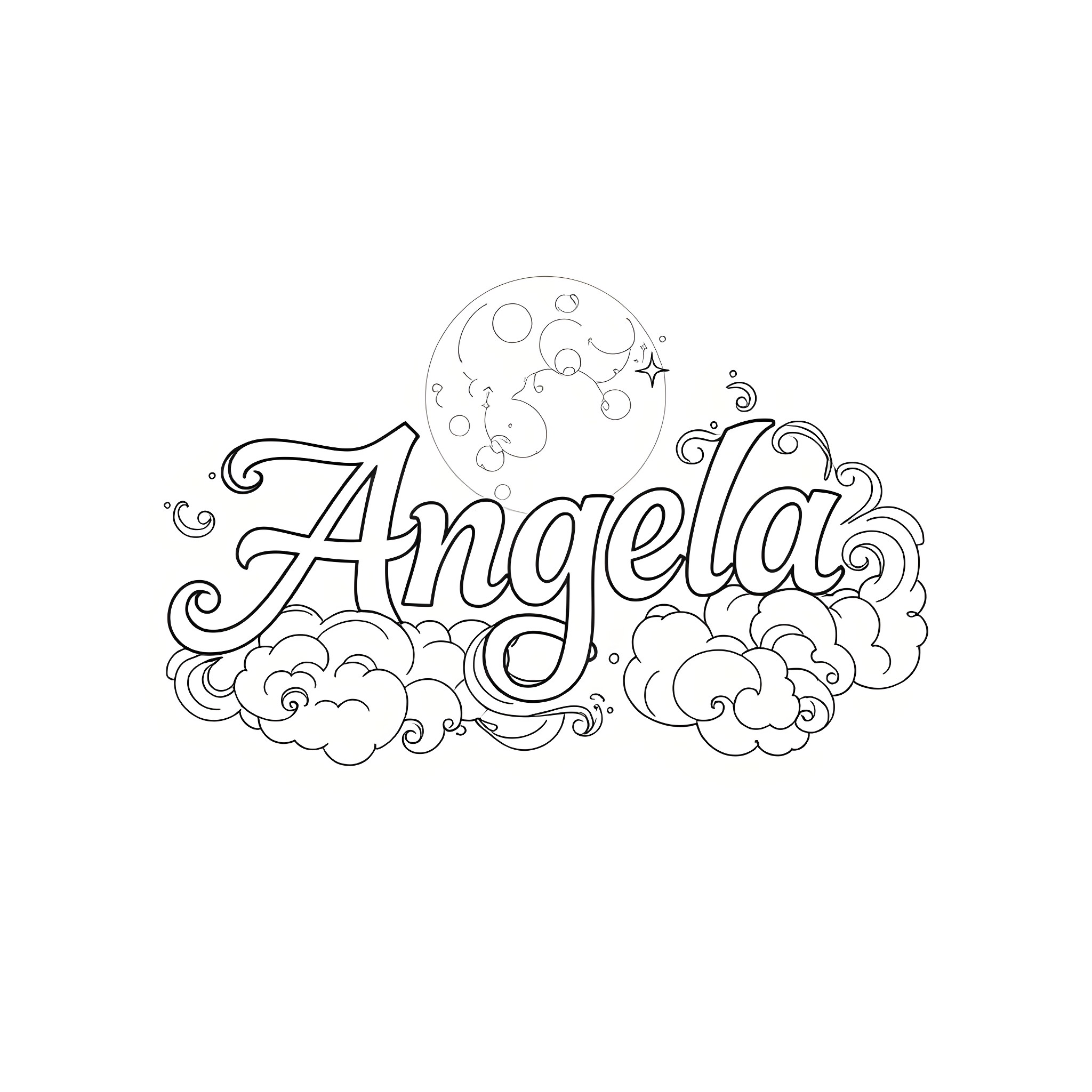 Angela's whimsical doodle art Coloring Page (free black-and-white line drawing printable PDF for all, from beginners to advanced learners, including children, teens, adults, and seniors)