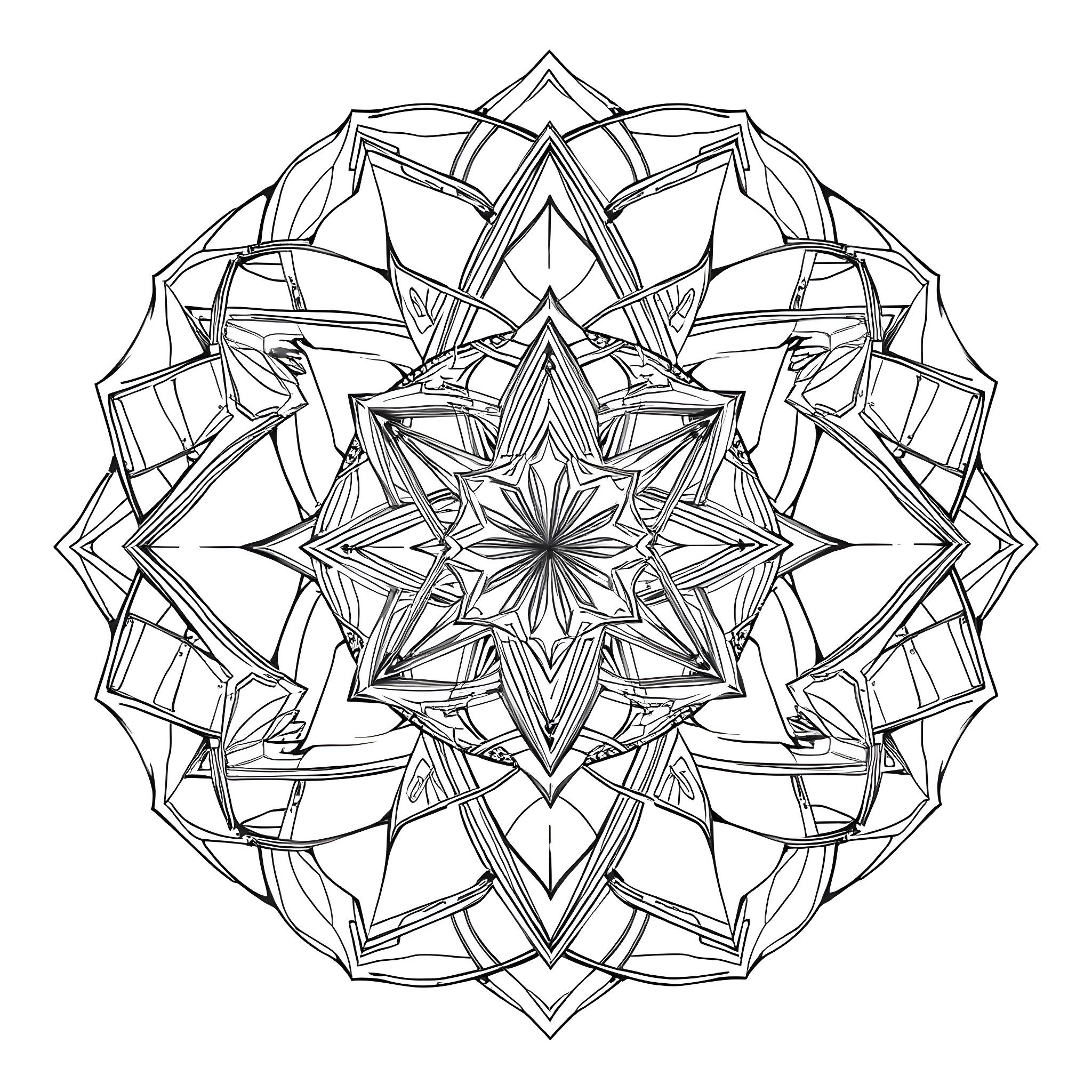 Futuristic Pattern of Intricate Geometric Designs Coloring Page (free black-and-white line drawing printable PDF for all, from beginners to advanced learners, including children, teens, adults, and seniors)