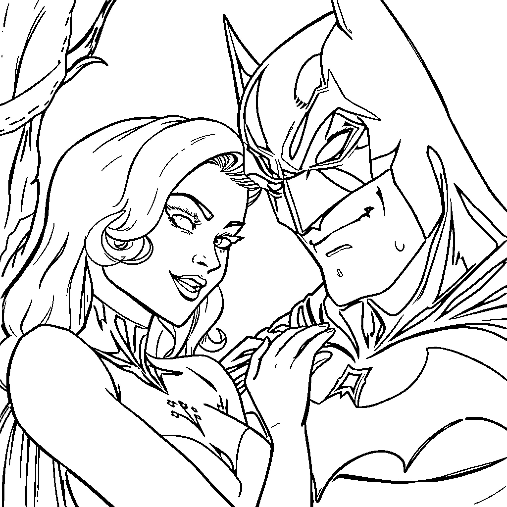 Ivy-Inspired Heroic Duo Coloring Page (free black-and-white line drawing printable PDF for all, from beginners to advanced learners, including children, teens, adults, and seniors)