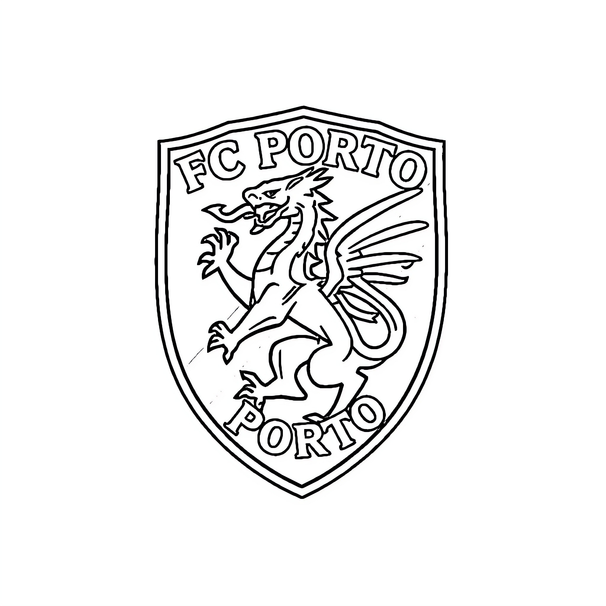 Fc Porto logo design with dragon emblem Coloring Page (free black-and-white line drawing printable PDF for all, from beginners to advanced learners, including children, teens, adults, and seniors)