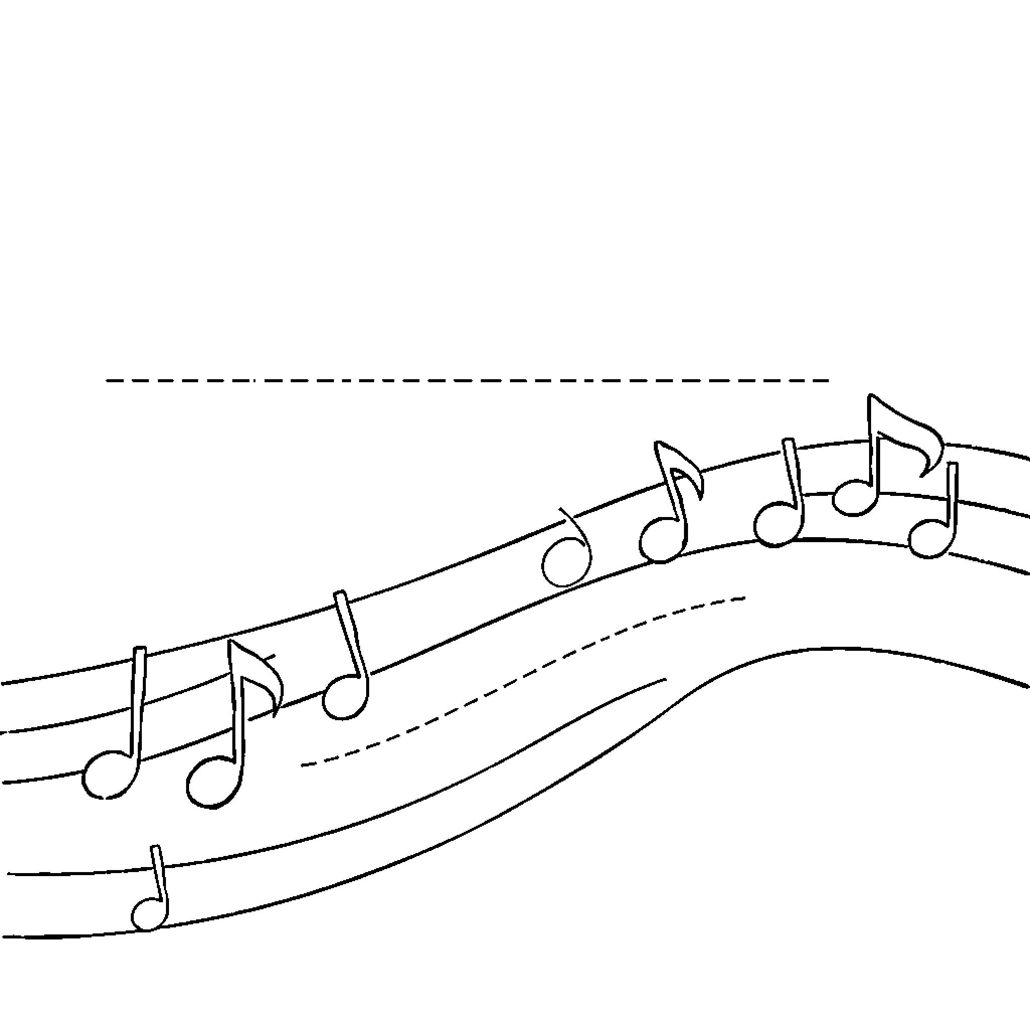 Music Note Flowing Melody in Wavy Lines Coloring Page (free black-and-white line drawing printable PDF for all, from beginners to advanced learners, including children, teens, adults, and seniors)