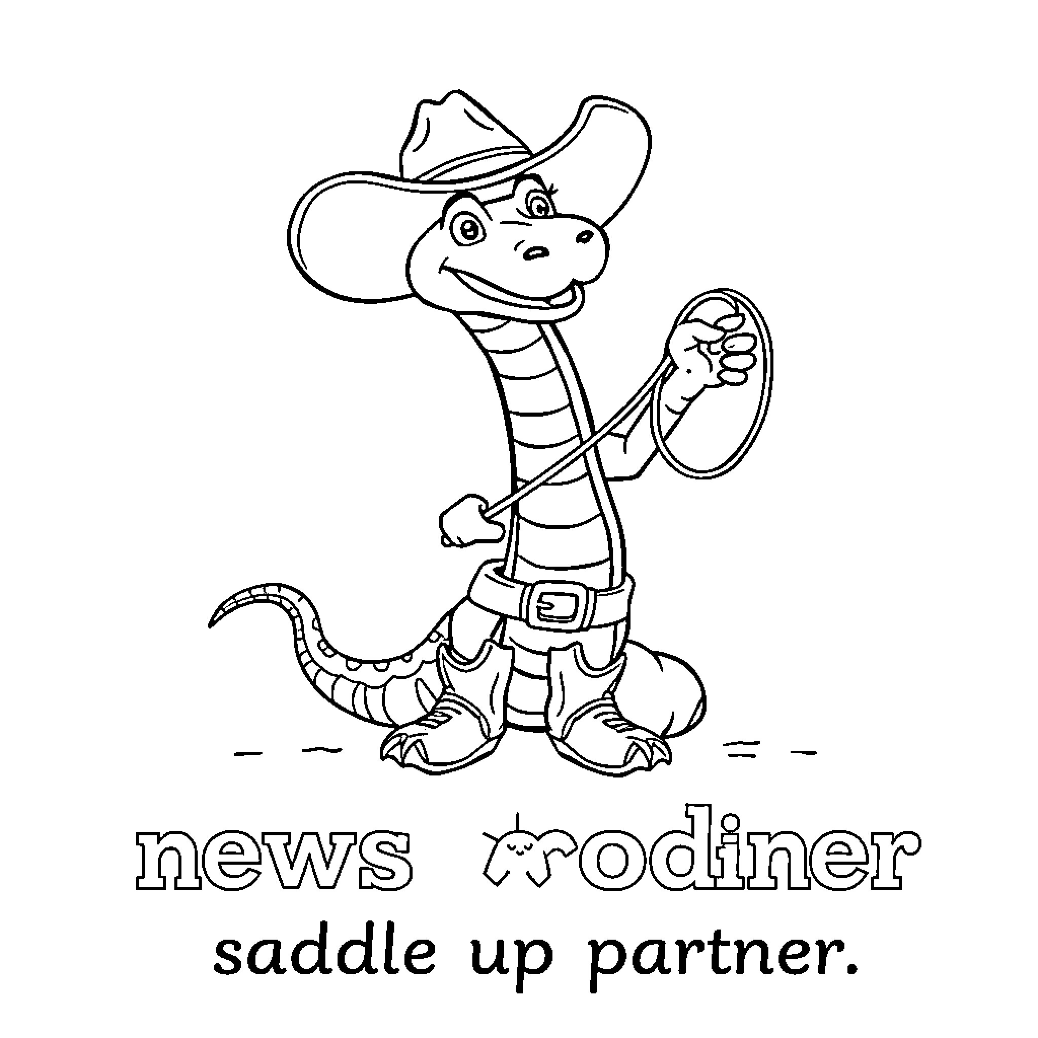 Viper in cowboy outfit ready for adventure Coloring Page (free black-and-white line drawing printable PDF for all, from beginners to advanced learners, including children, teens, adults, and seniors)
