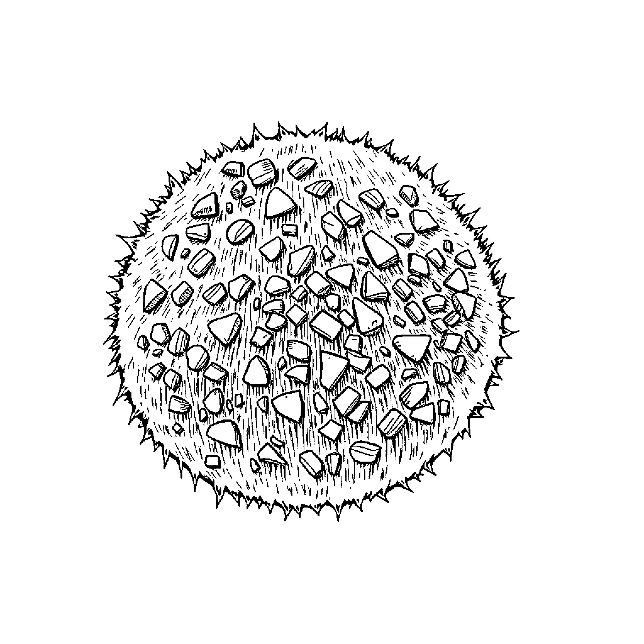 Bellybutton Lint Examined Under a Magnifying Glass Coloring Page (free black-and-white line drawing printable PDF for all, from beginners to advanced learners, including children, teens, adults, and seniors)