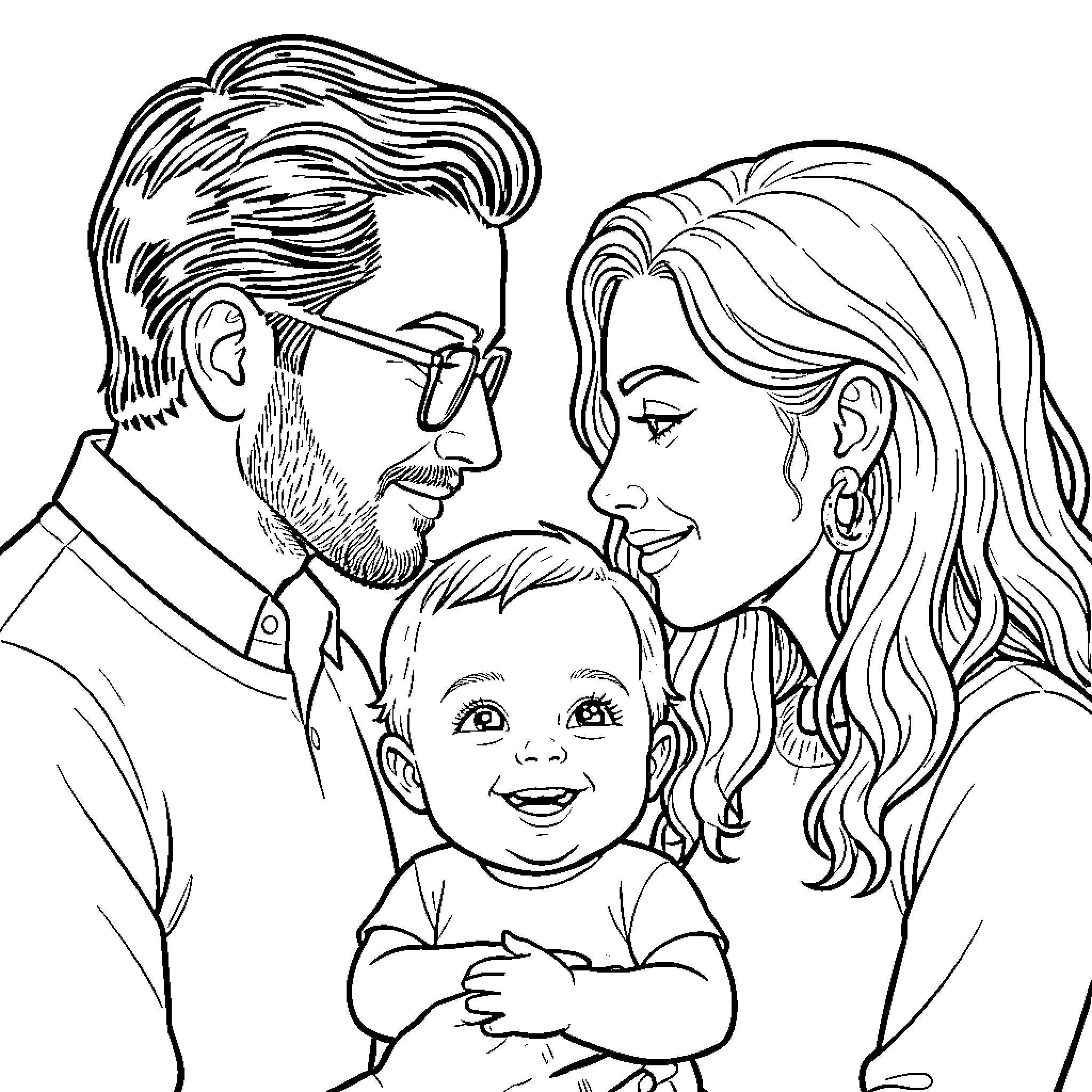 Family enjoying quality time together Coloring Page (free black-and-white line drawing printable PDF for all, from beginners to advanced learners, including children, teens, adults, and seniors)