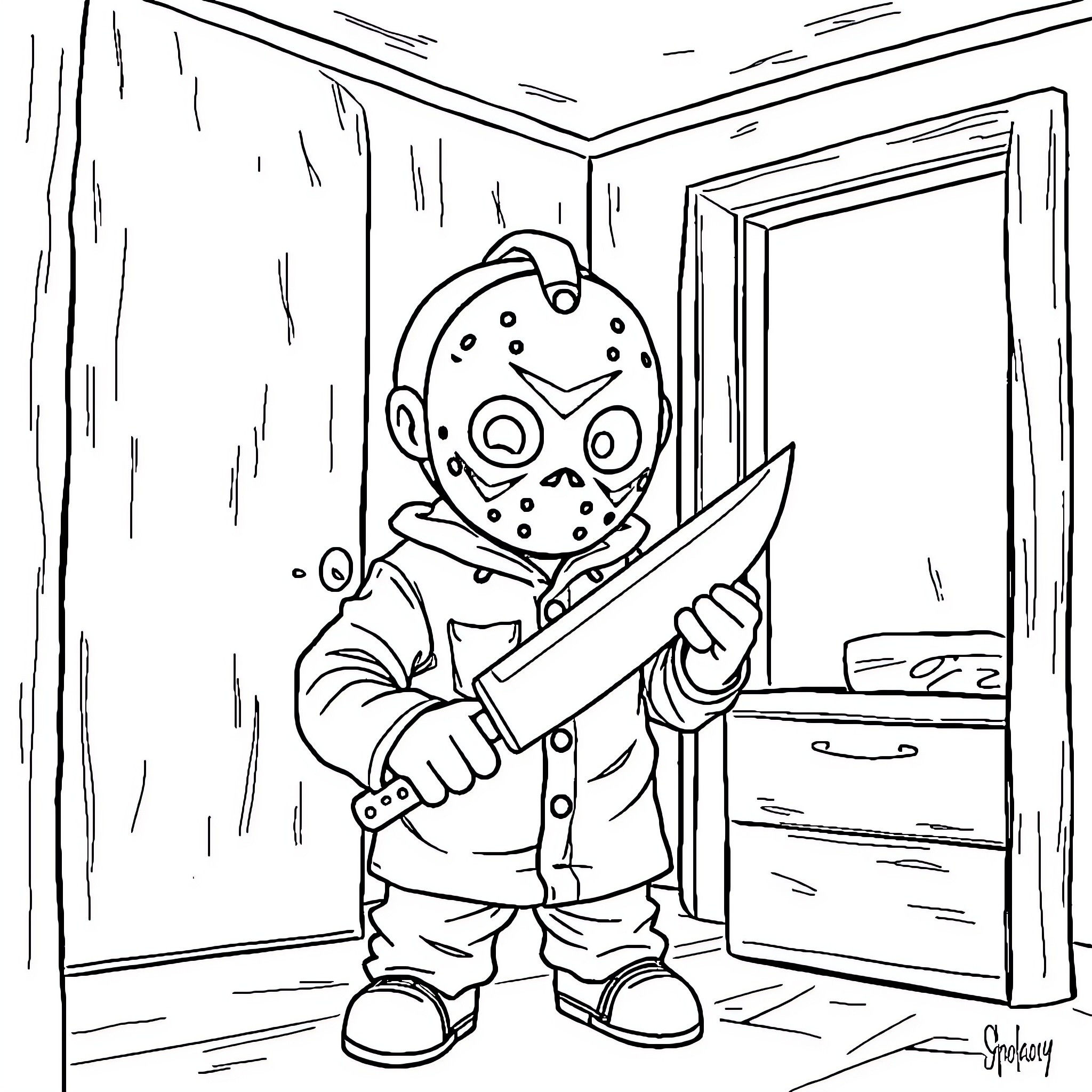 Bluey's Frightening Adventure Coloring Page (free black-and-white line drawing printable PDF for all, from beginners to advanced learners, including children, teens, adults, and seniors)