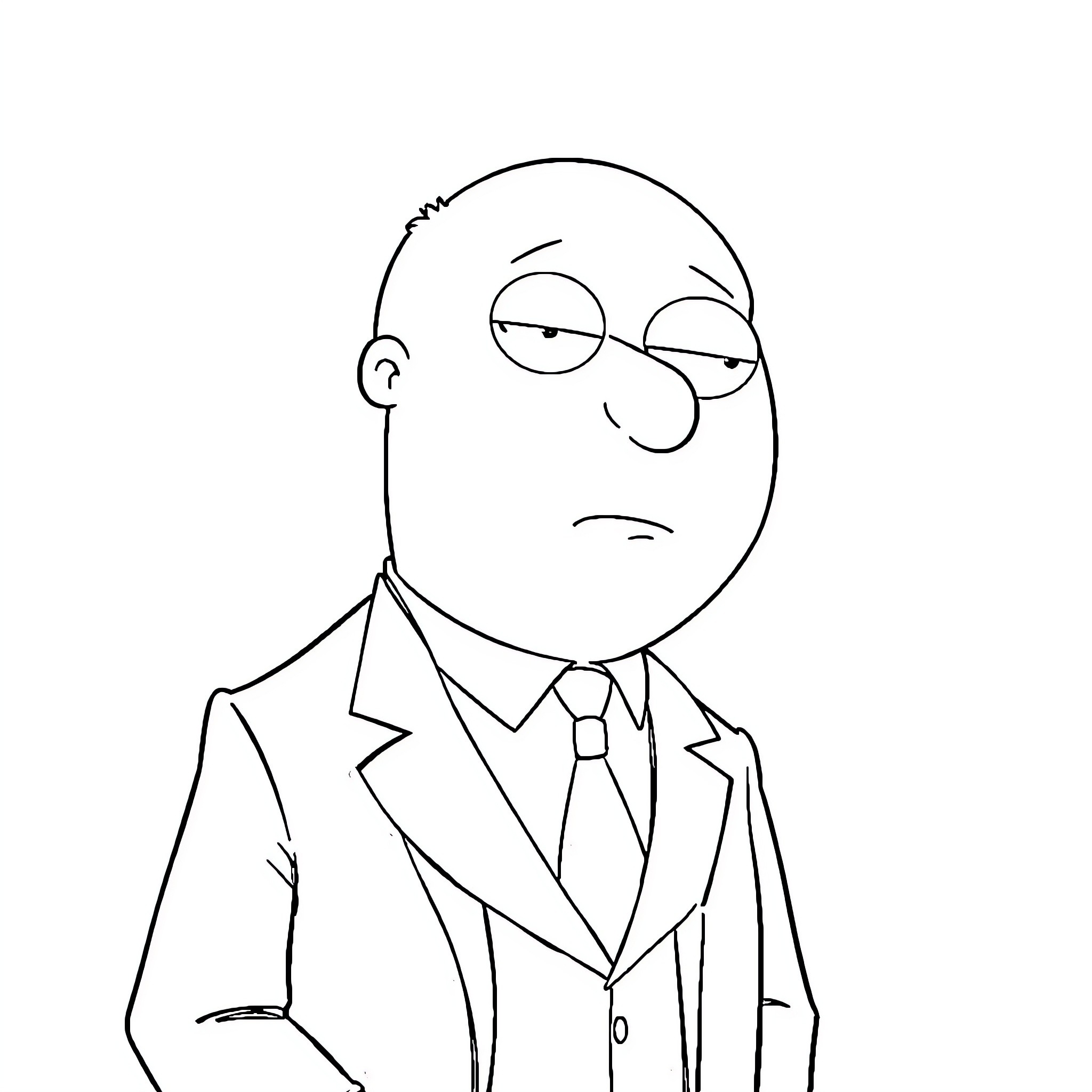 Stewie Griffin in a Serious Business Attire Coloring Page (free black-and-white line drawing printable PDF for all, from beginners to advanced learners, including children, teens, adults, and seniors)