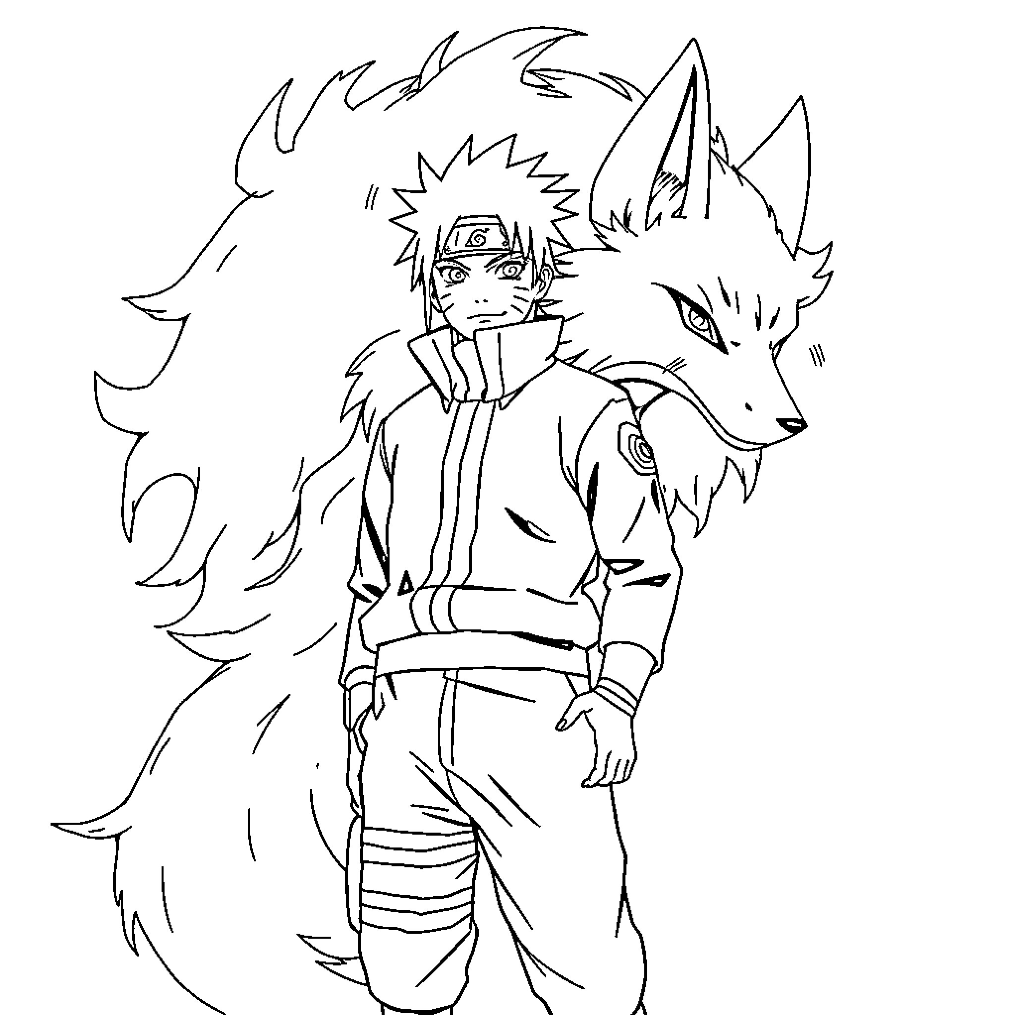 Naruto and his Companion Engage in Ninja Adventure Coloring Page (free black-and-white line drawing printable PDF for all, from beginners to advanced learners, including children, teens, adults, and seniors)