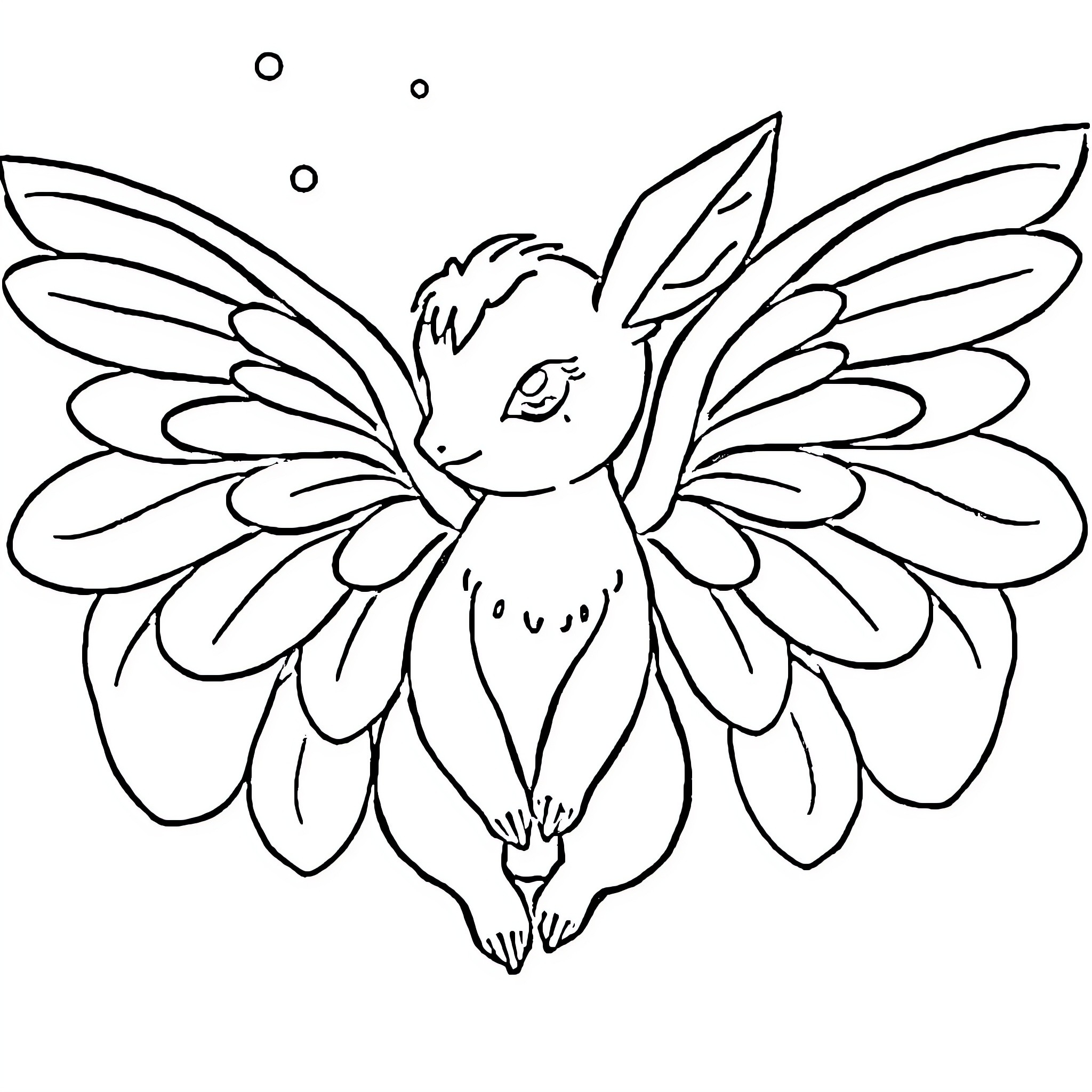 Umbreon's Graceful Aerial Dance Coloring Page (free black-and-white line drawing printable PDF for all, from beginners to advanced learners, including children, teens, adults, and seniors)