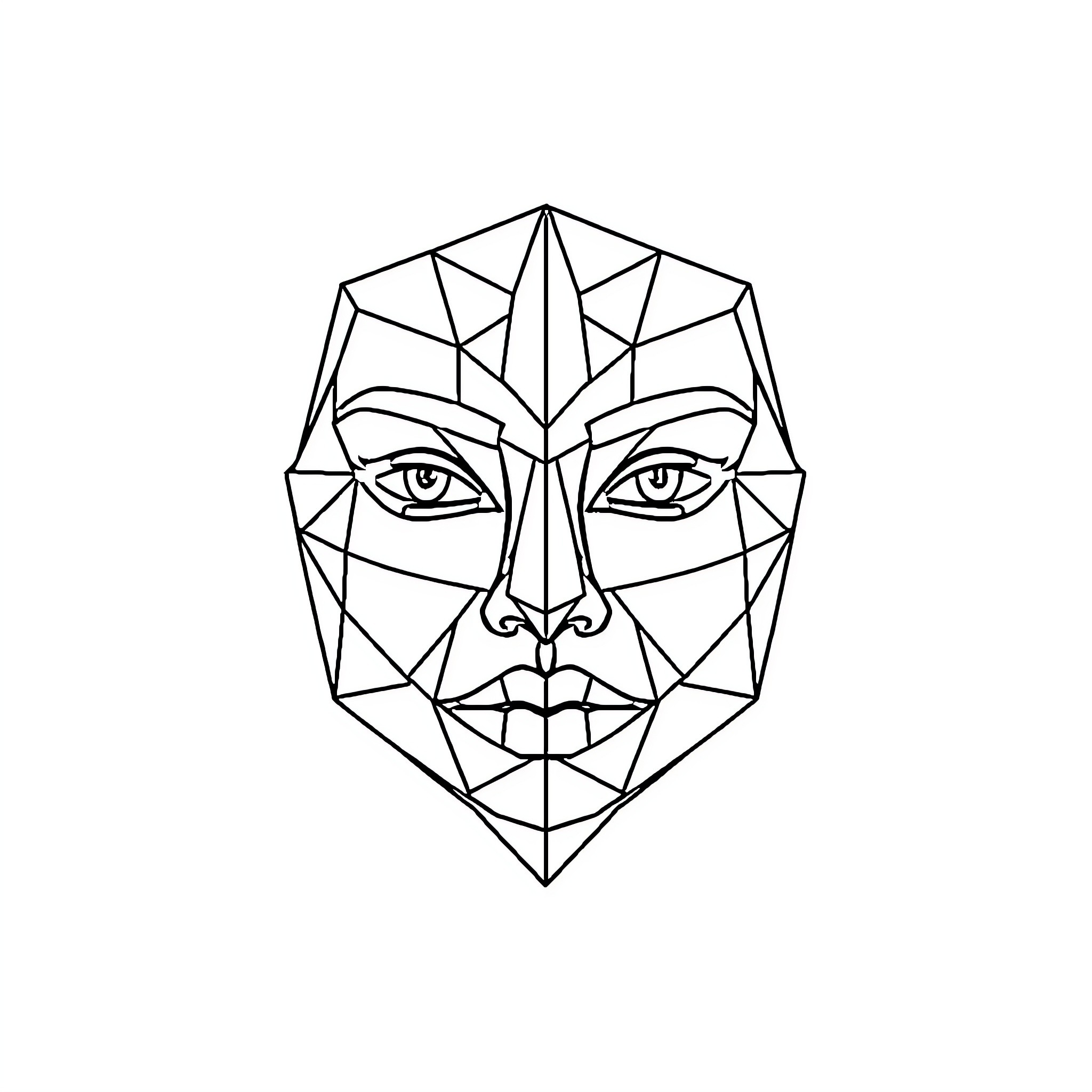 Geometric abstract face with triangular design Coloring Page (free black-and-white line drawing printable PDF for all, from beginners to advanced learners, including children, teens, adults, and seniors)