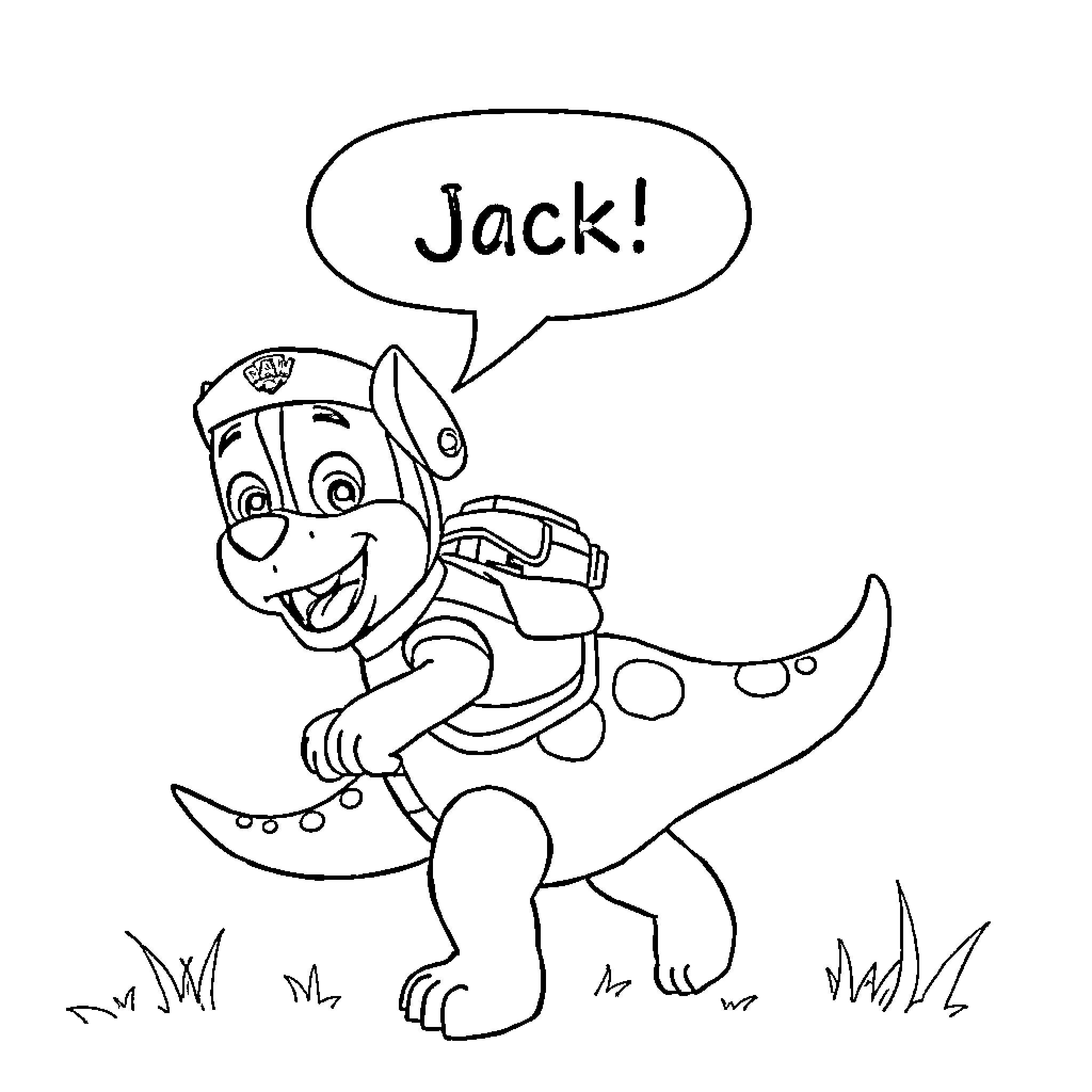 Marshall the Heroic Pup on an Adventure Coloring Page (free black-and-white line drawing printable PDF for all, from beginners to advanced learners, including children, teens, adults, and seniors)