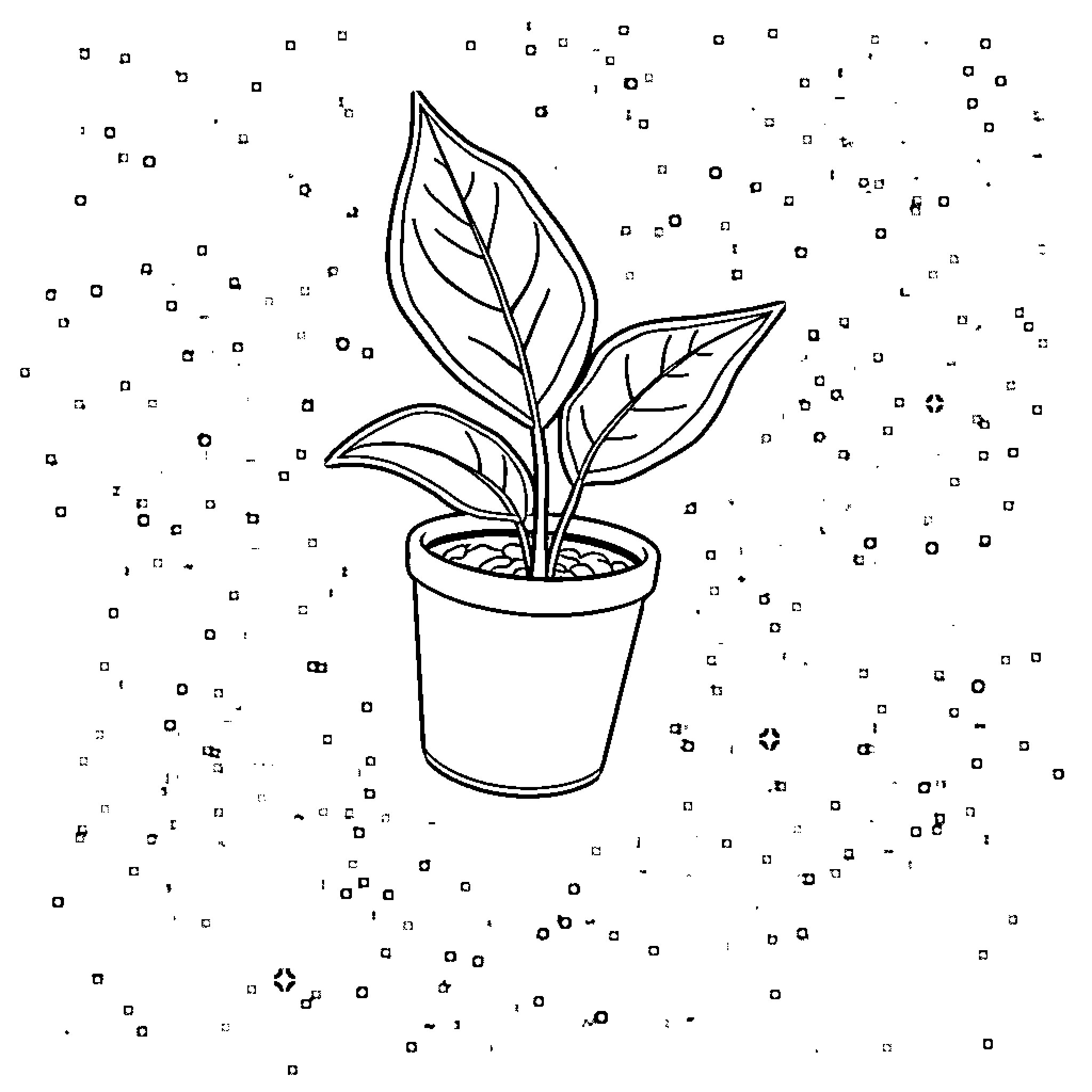 Pot Leaf Potted Plant with Leaves Coloring Page (free black-and-white line drawing printable PDF for all, from beginners to advanced learners, including children, teens, adults, and seniors)