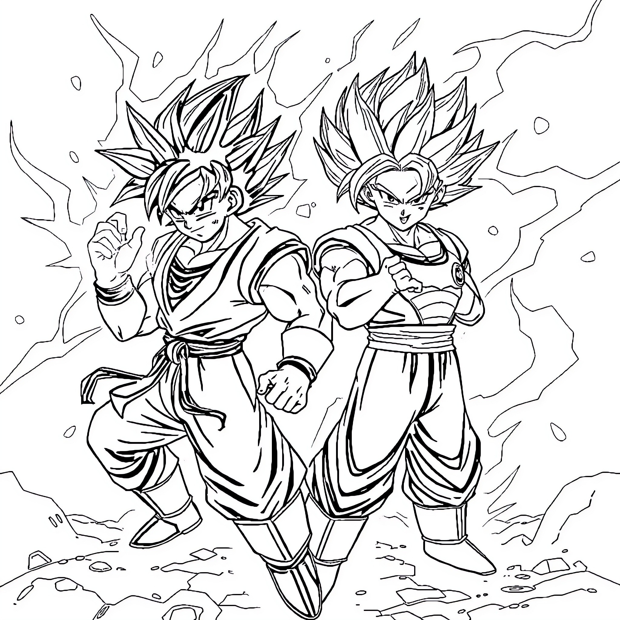 Dragonball Heroes Fierce Battle Coloring Page (free black-and-white line drawing printable PDF for all, from beginners to advanced learners, including children, teens, adults, and seniors)