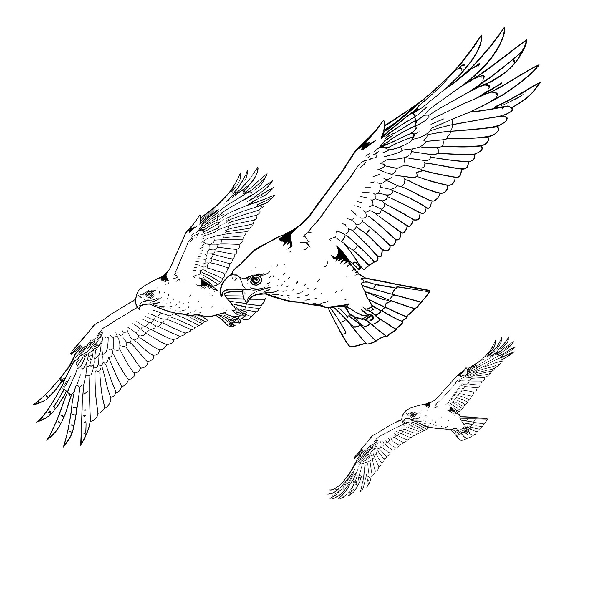 Hawk soaring gracefully in flight Coloring Page (free black-and-white line drawing printable PDF for all, from beginners to advanced learners, including children, teens, adults, and seniors)