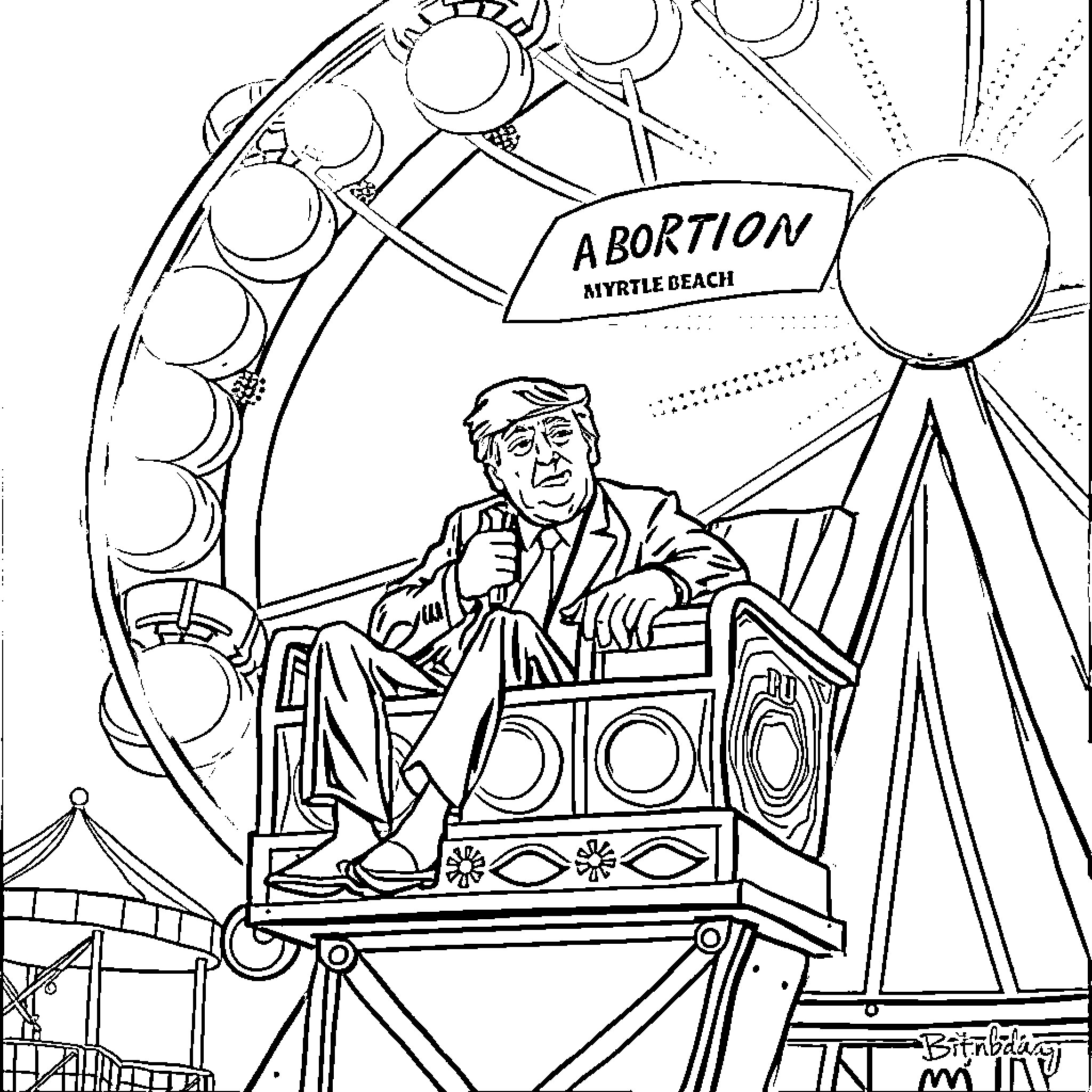 Trump's Controversial Stance on Abortion Debate Coloring Page (free black-and-white line drawing printable PDF for all, from beginners to advanced learners, including children, teens, adults, and seniors)