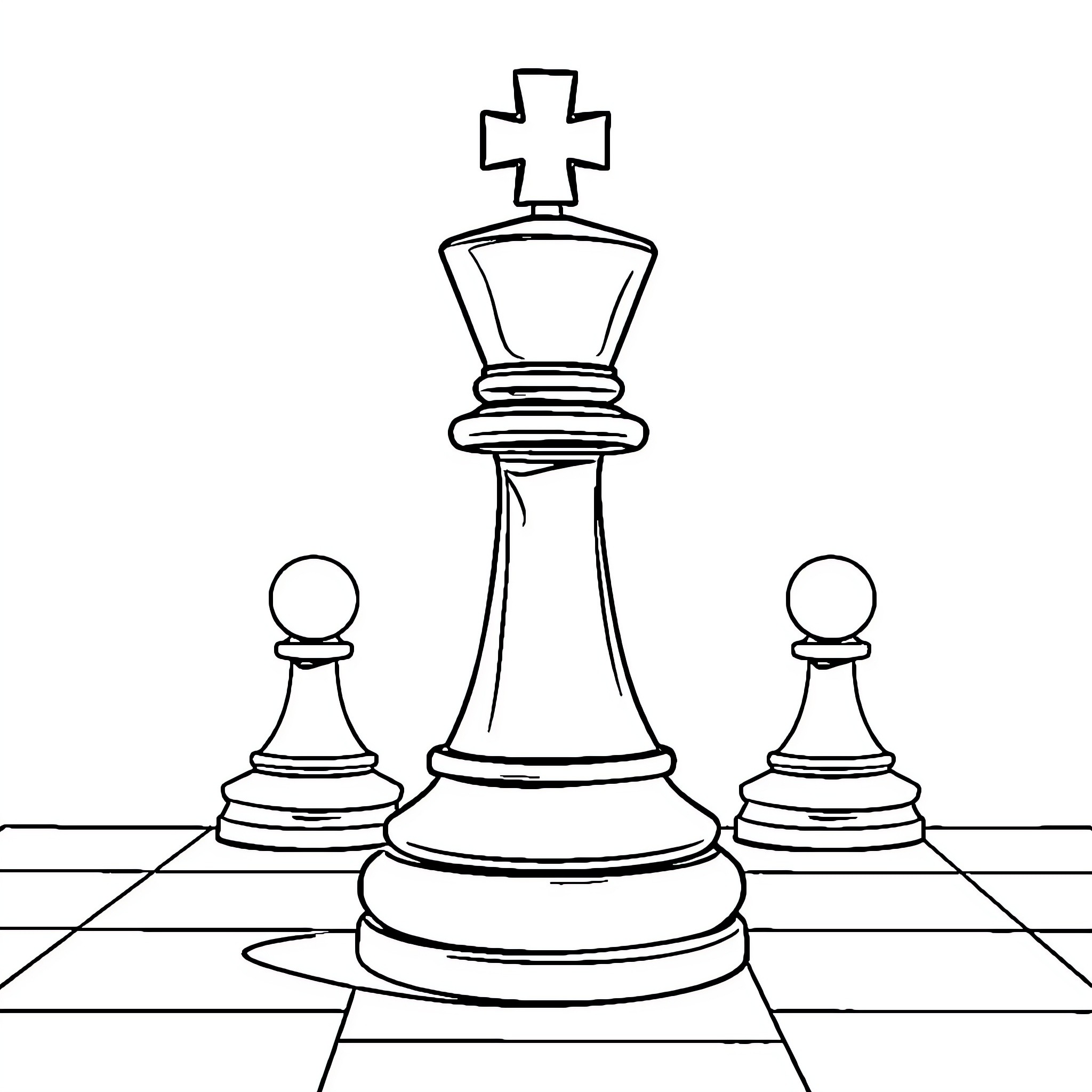 Chess Pawn Game Strategy Leader Coloring Page (free black-and-white line drawing printable PDF for all, from beginners to advanced learners, including children, teens, adults, and seniors)
