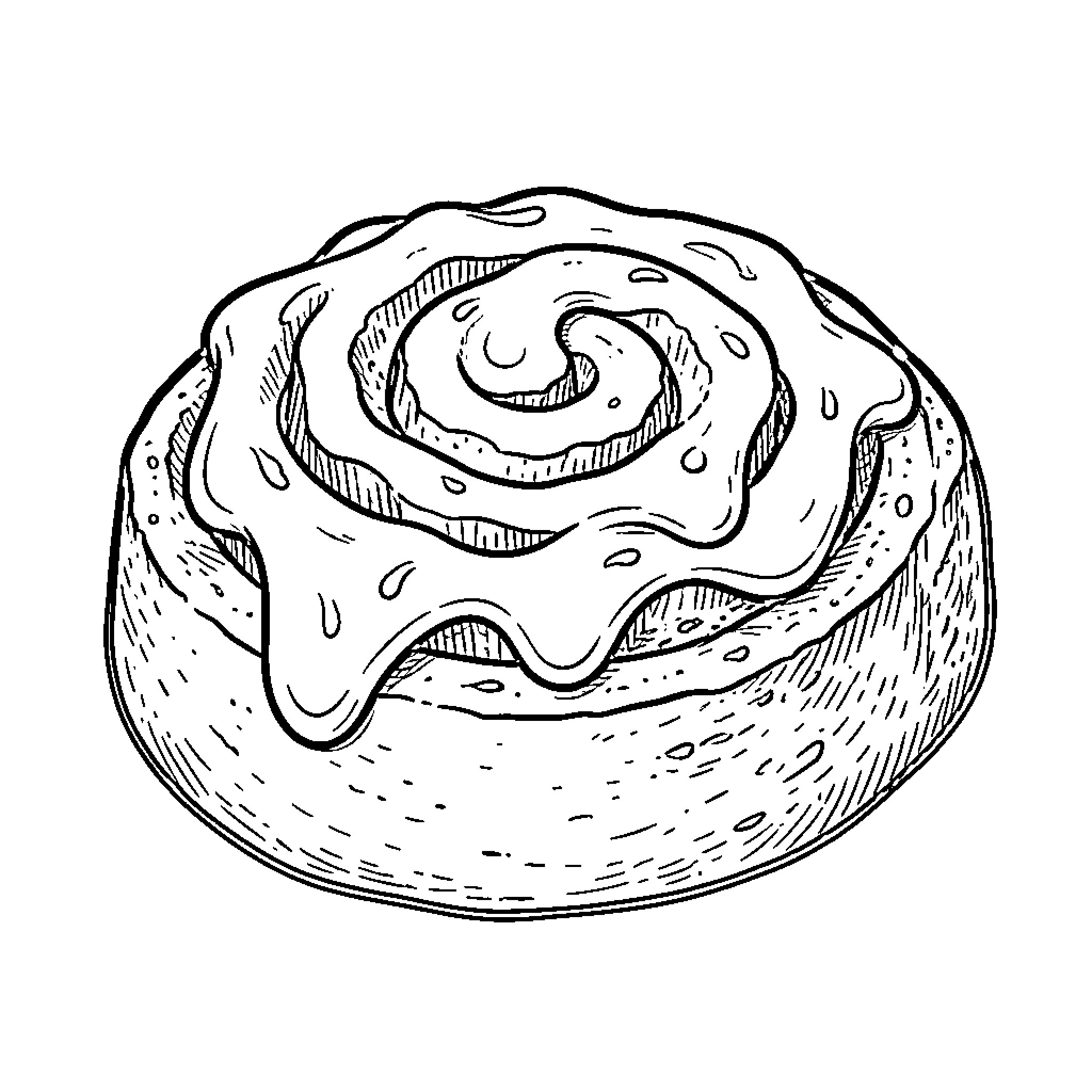 Cinnamon Roll with Delicate Swirls Coloring Page (free black-and-white line drawing printable PDF for all, from beginners to advanced learners, including children, teens, adults, and seniors)