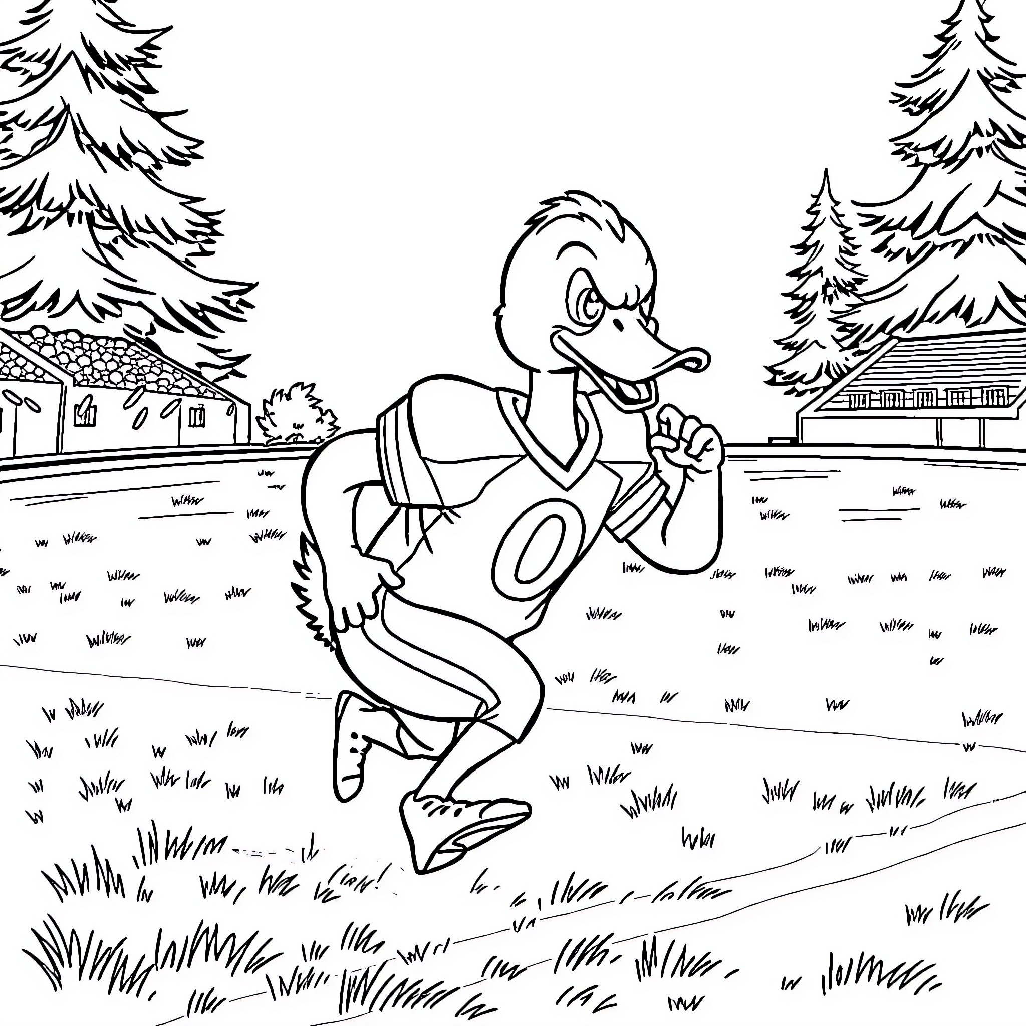 Duck relaxing in the park Coloring Page (free black-and-white line drawing printable PDF for all, from beginners to advanced learners, including children, teens, adults, and seniors)
