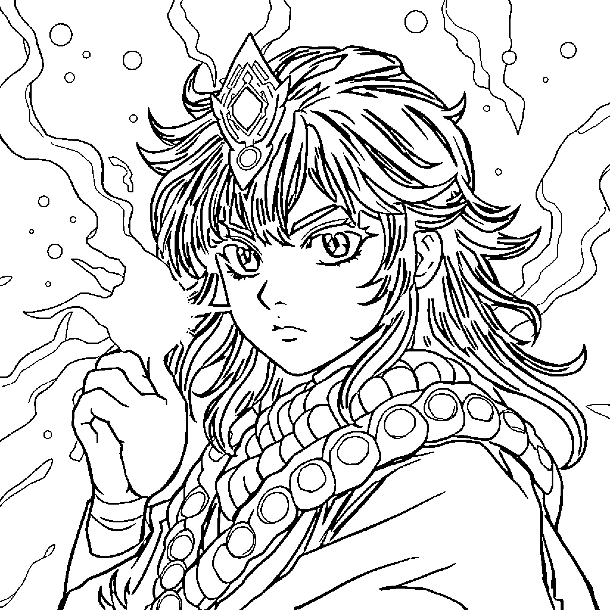 Nezuko's mysterious and powerful transformation Coloring Page (free black-and-white line drawing printable PDF for all, from beginners to advanced learners, including children, teens, adults, and seniors)