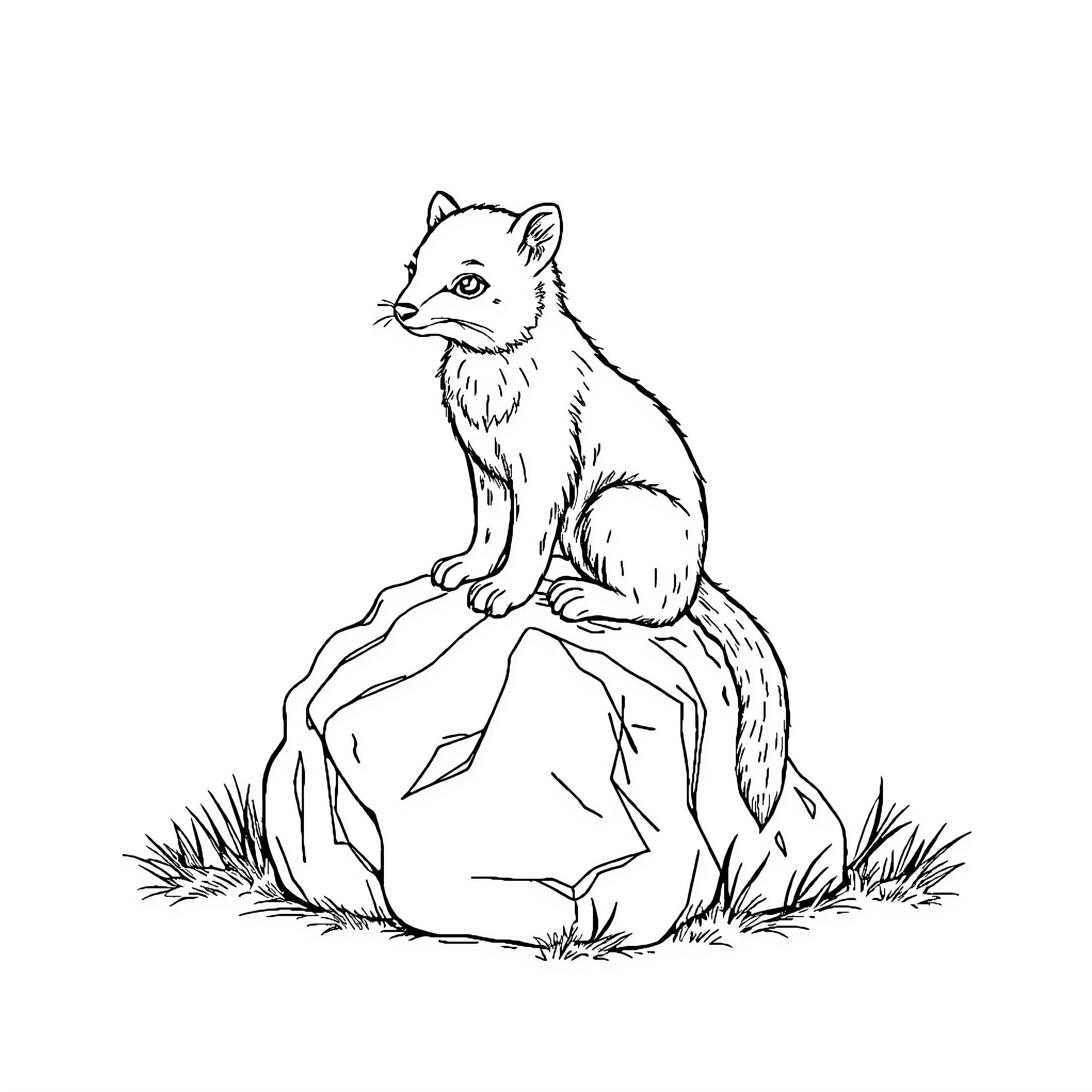 Animal sitting on rock in nature Coloring Page (free black-and-white line drawing printable PDF for all, from beginners to advanced learners, including children, teens, adults, and seniors)