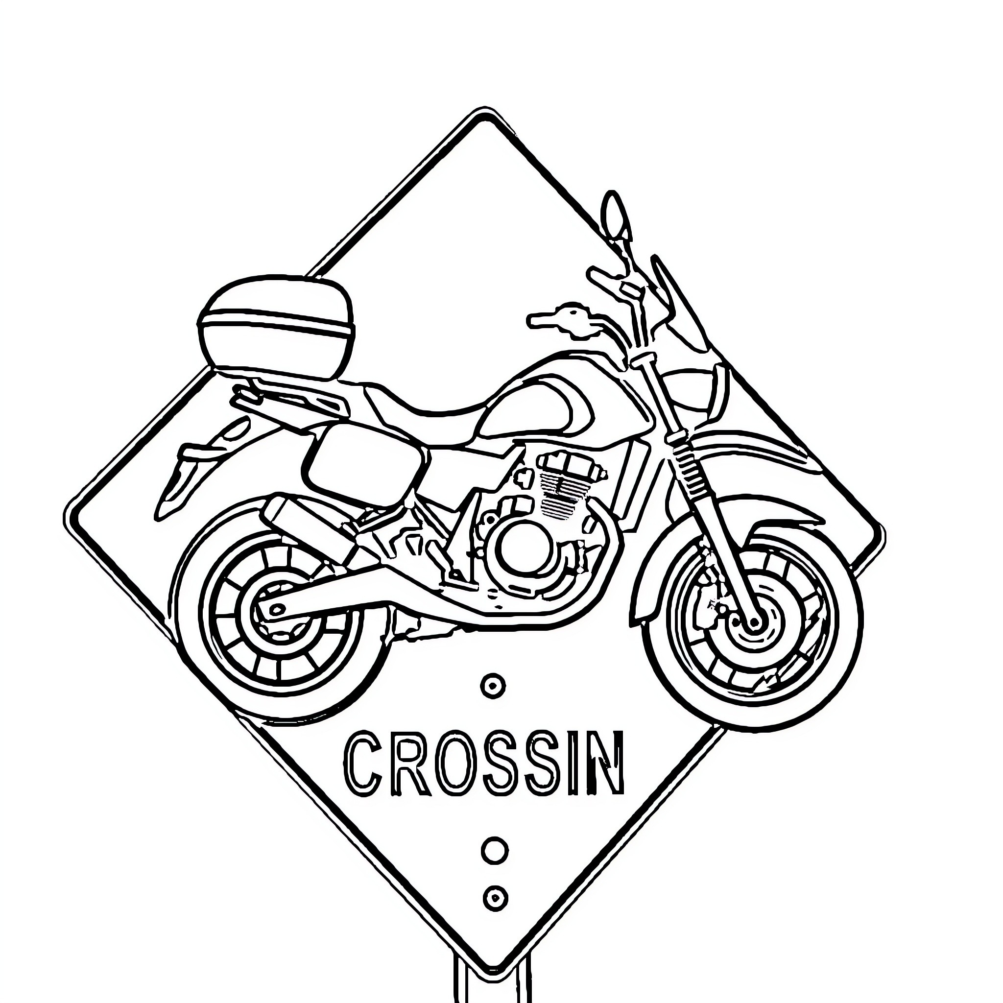Motorcycle Crossing Road Ahead Coloring Page (free black-and-white line drawing printable PDF for all, from beginners to advanced learners, including children, teens, adults, and seniors)