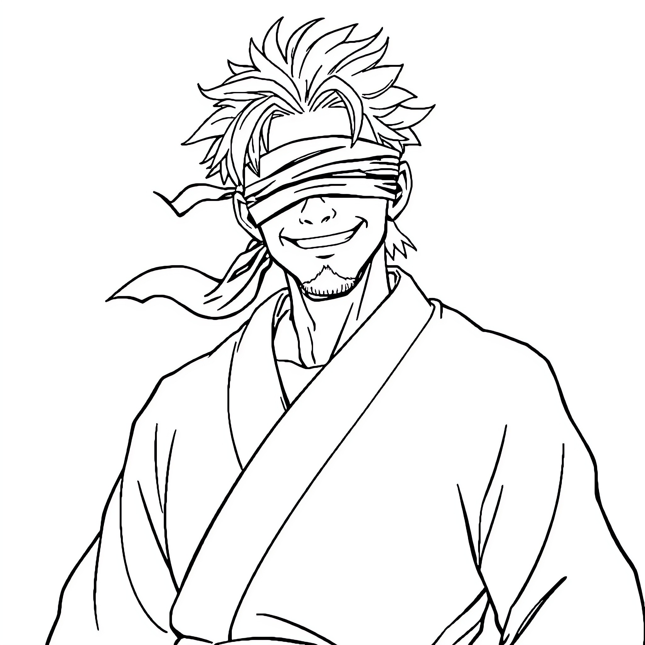 Gojo in a playful and whimsical pose Coloring Page (free black-and-white line drawing printable PDF for all, from beginners to advanced learners, including children, teens, adults, and seniors)