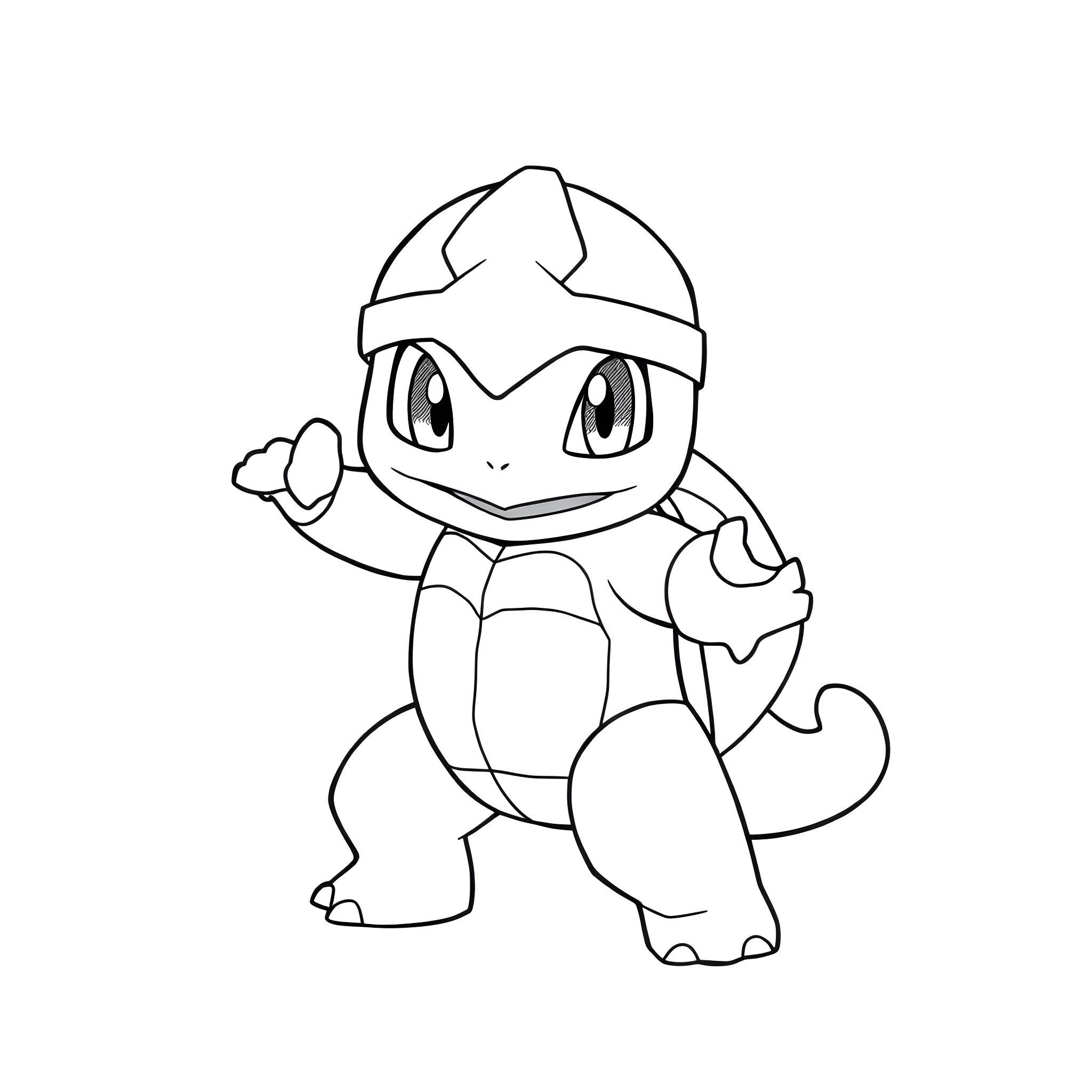 Squirtle posing with a confident expression Coloring Page (free black-and-white line drawing printable PDF for all, from beginners to advanced learners, including children, teens, adults, and seniors)