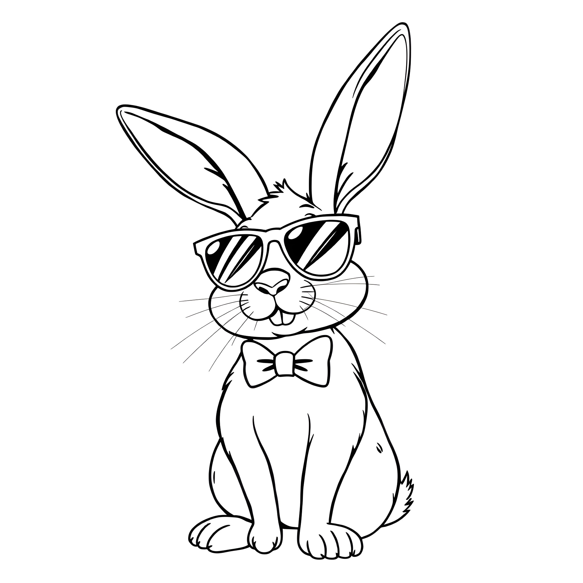 Rabbit wearing sunglasses and bowtie Coloring Page (free black-and-white line drawing printable PDF for all, from beginners to advanced learners, including children, teens, adults, and seniors)