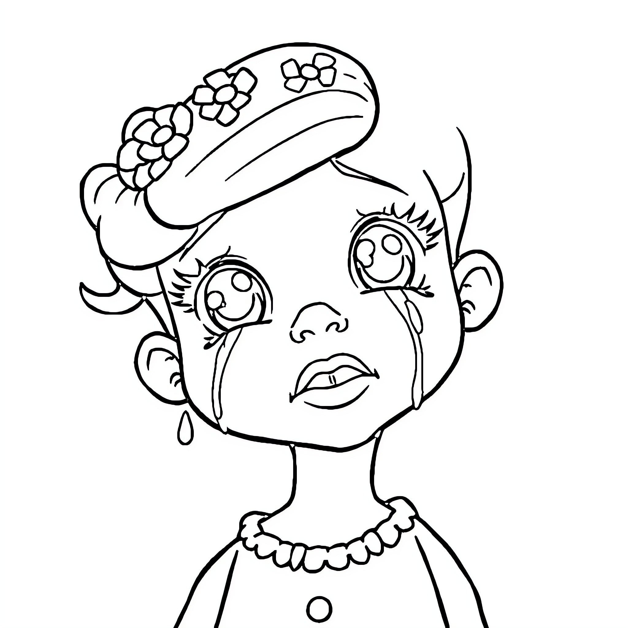 Pepa's Whimsical Headpiece and Playful Expression Coloring Page (free black-and-white line drawing printable PDF for all, from beginners to advanced learners, including children, teens, adults, and seniors)