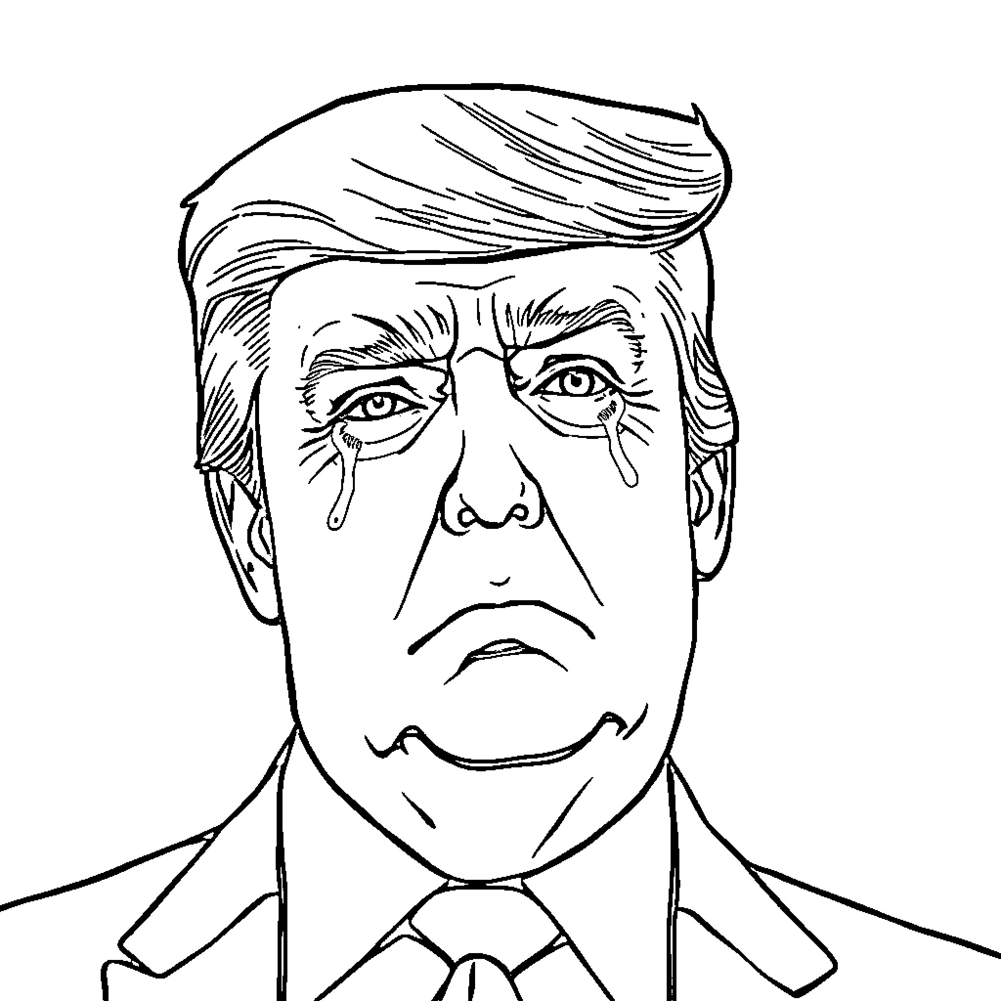 Donald Trump's Emotional Expression Coloring Page (free black-and-white line drawing printable PDF for all, from beginners to advanced learners, including children, teens, adults, and seniors)