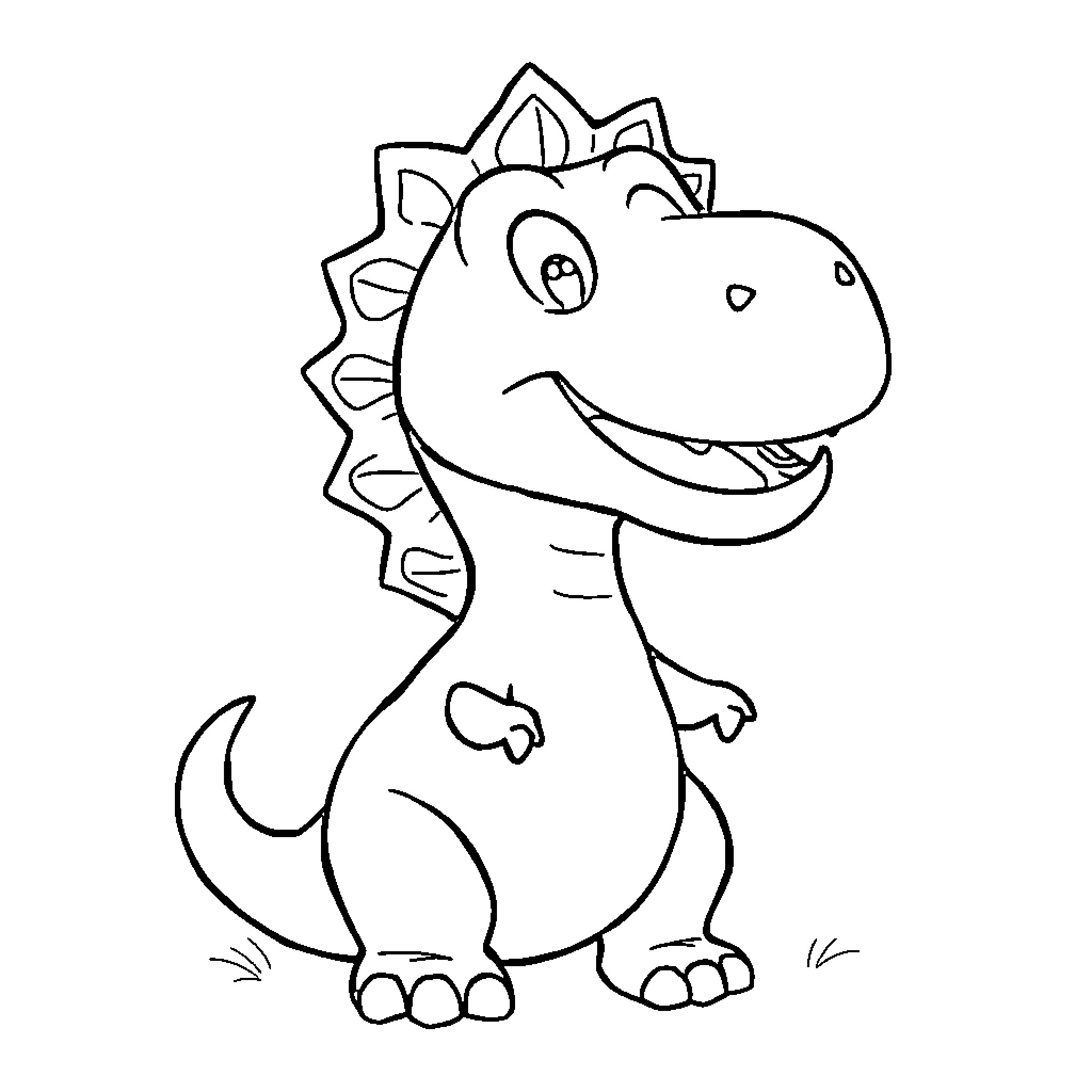 Dinosaur smiling and posing happily Coloring Page (free black-and-white line drawing printable PDF for all, from beginners to advanced learners, including children, teens, adults, and seniors)