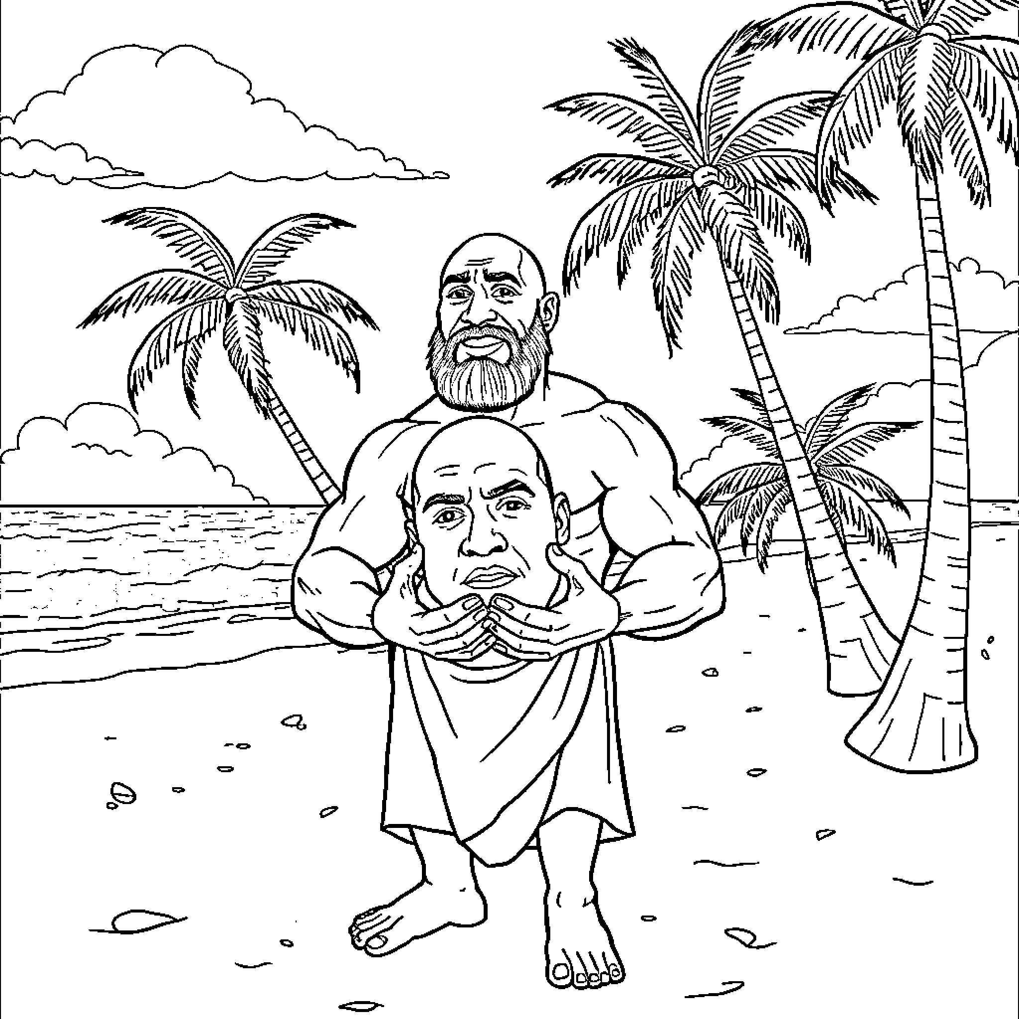 Aesop's Shipwrecked Companions Find Solace on the Beach Coloring Page (free black-and-white line drawing printable PDF for all, from beginners to advanced learners, including children, teens, adults, and seniors)
