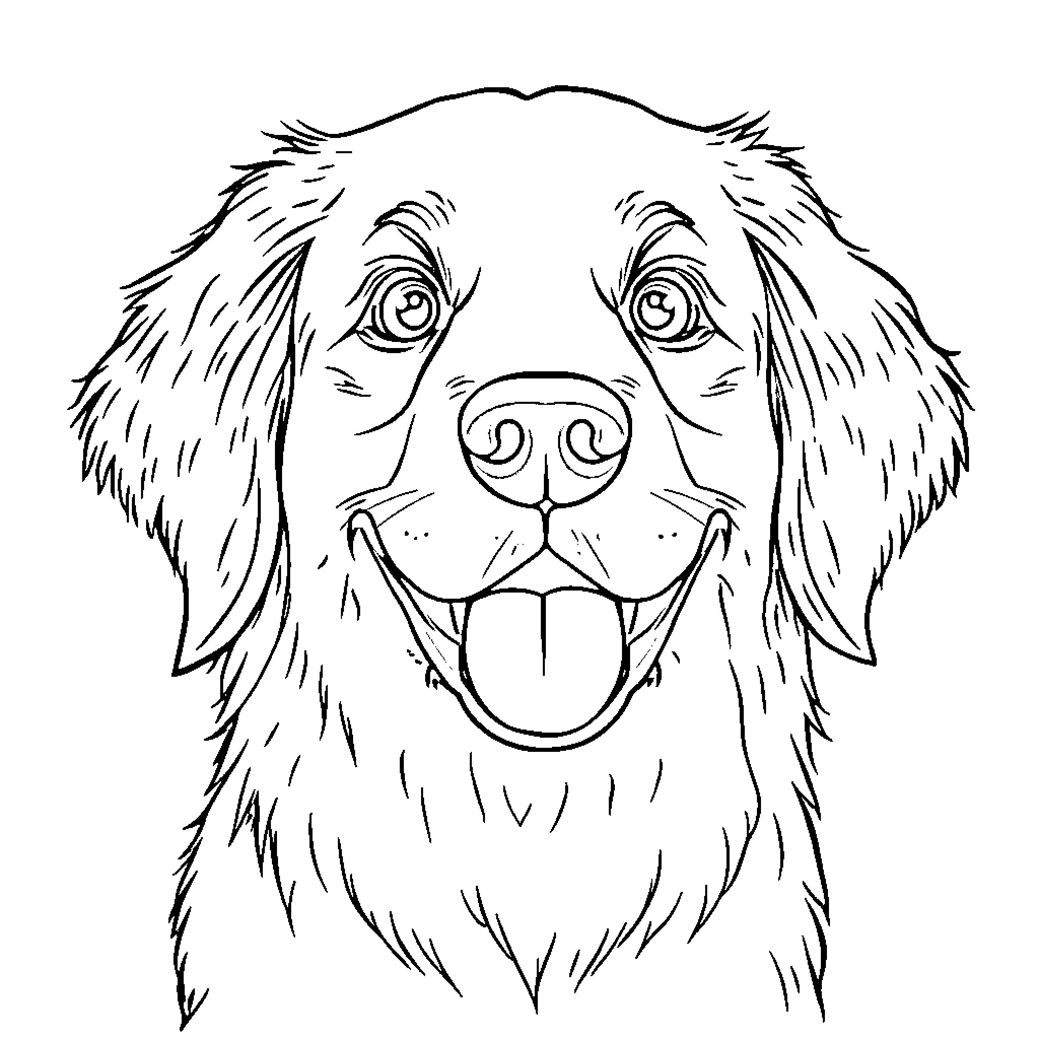 Golden Retriever with a Happy Expression Coloring Page (free black-and-white line drawing printable PDF for all, from beginners to advanced learners, including children, teens, adults, and seniors)