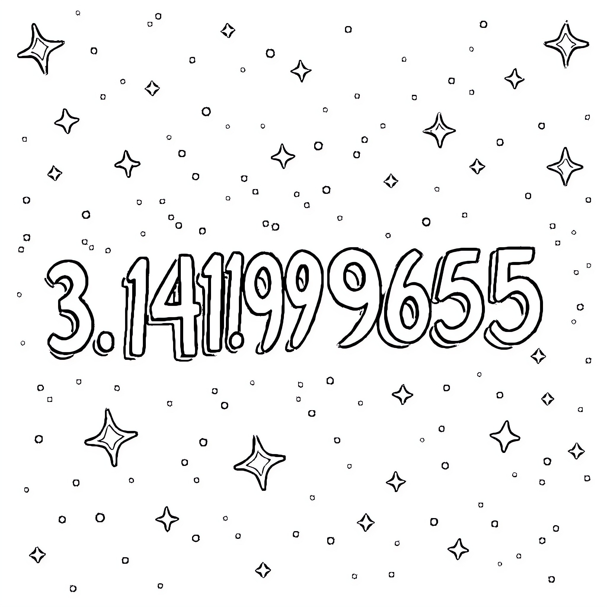 Pi-themed Starry Night Coloring Page Coloring Page (free black-and-white line drawing printable PDF for all, from beginners to advanced learners, including children, teens, adults, and seniors)