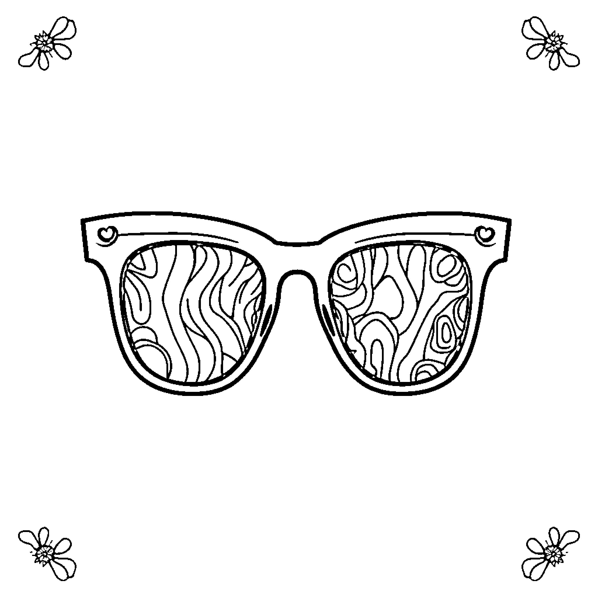 Glasses with abstract patterns Coloring Page (free black-and-white line drawing printable PDF for all, from beginners to advanced learners, including children, teens, adults, and seniors)