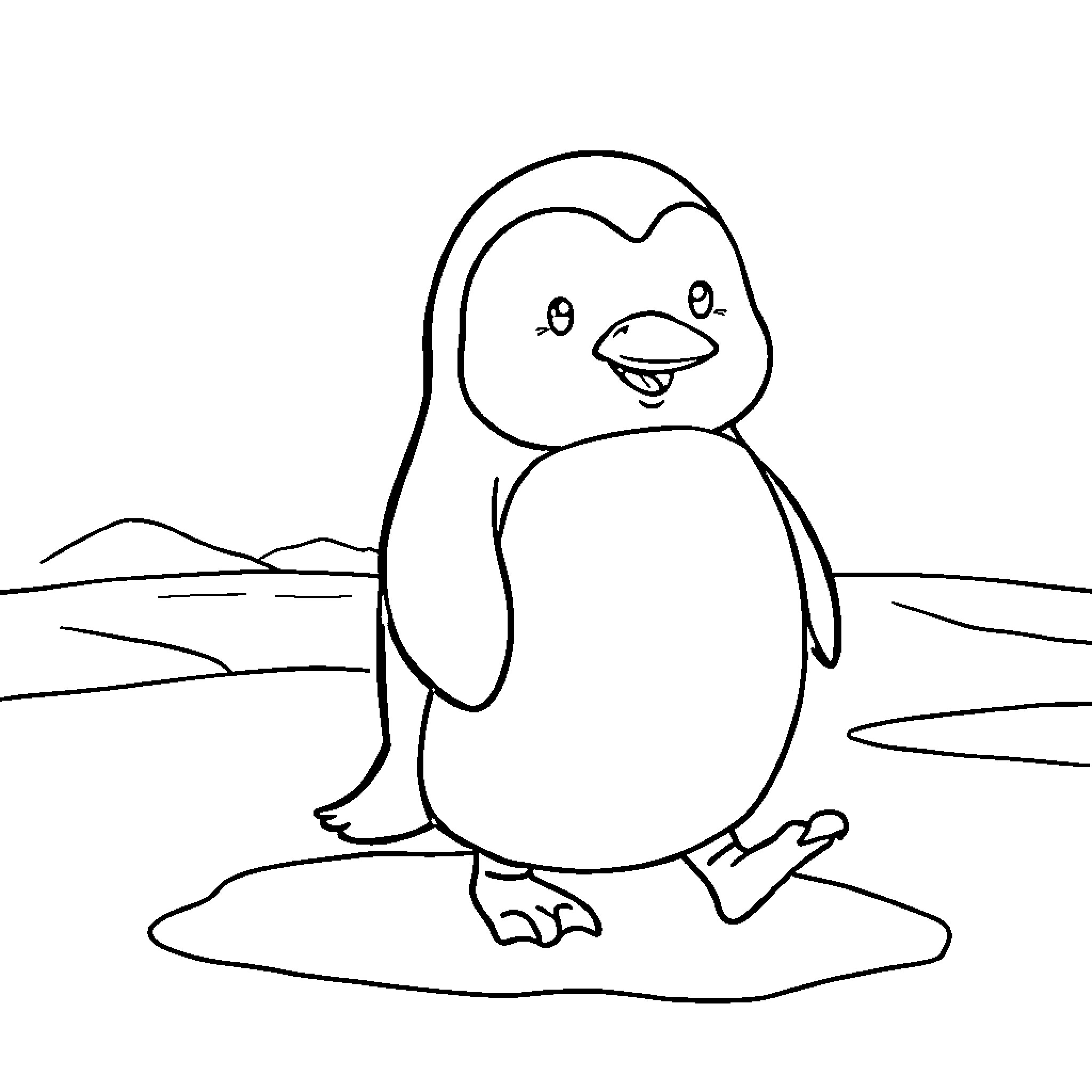 Penguin dancing joyfully in the snow Coloring Page (free black-and-white line drawing printable PDF for all, from beginners to advanced learners, including children, teens, adults, and seniors)