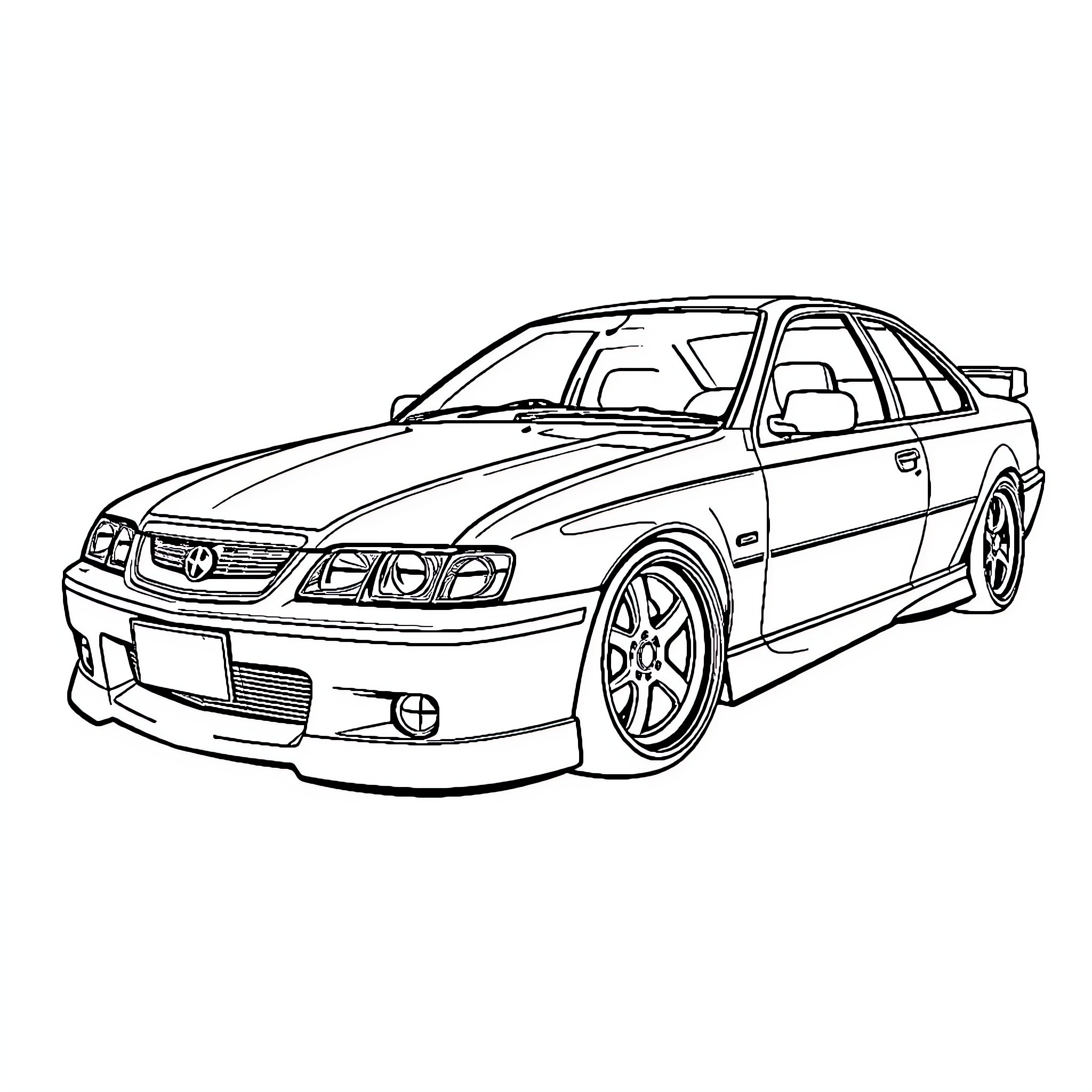 Holden VE Calais speeding down the road Coloring Page (free black-and-white line drawing printable PDF for all, from beginners to advanced learners, including children, teens, adults, and seniors)