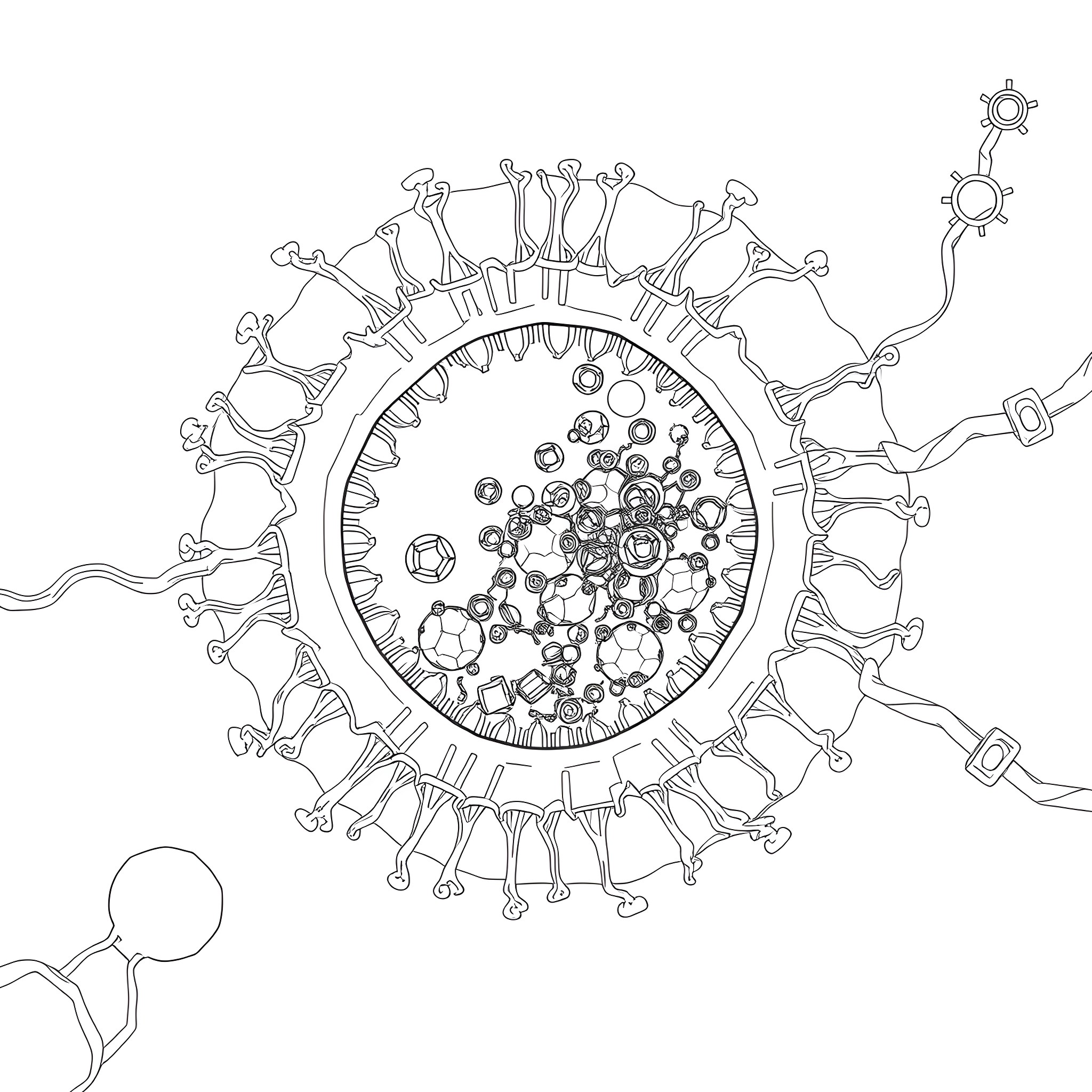 Nucleus of diverse cellular structures Coloring Page (free black-and-white line drawing printable PDF for all, from beginners to advanced learners, including children, teens, adults, and seniors)