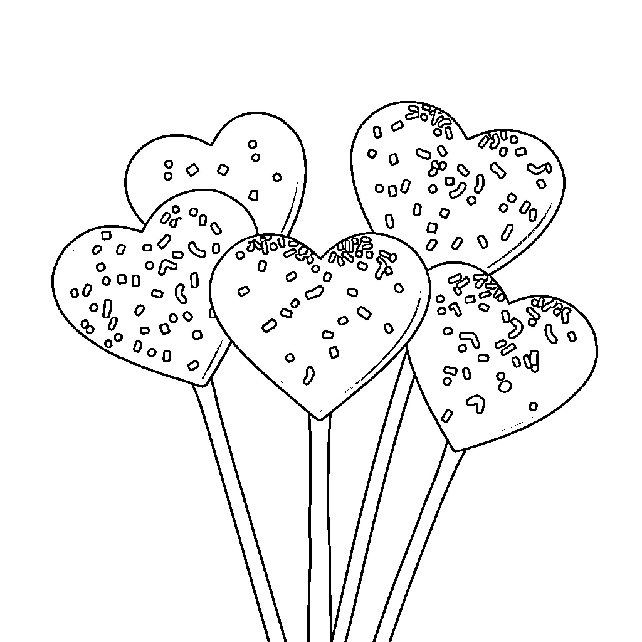 Cakepop hearts with decorative patterns Coloring Page (free black-and-white line drawing printable PDF for all, from beginners to advanced learners, including children, teens, adults, and seniors)
