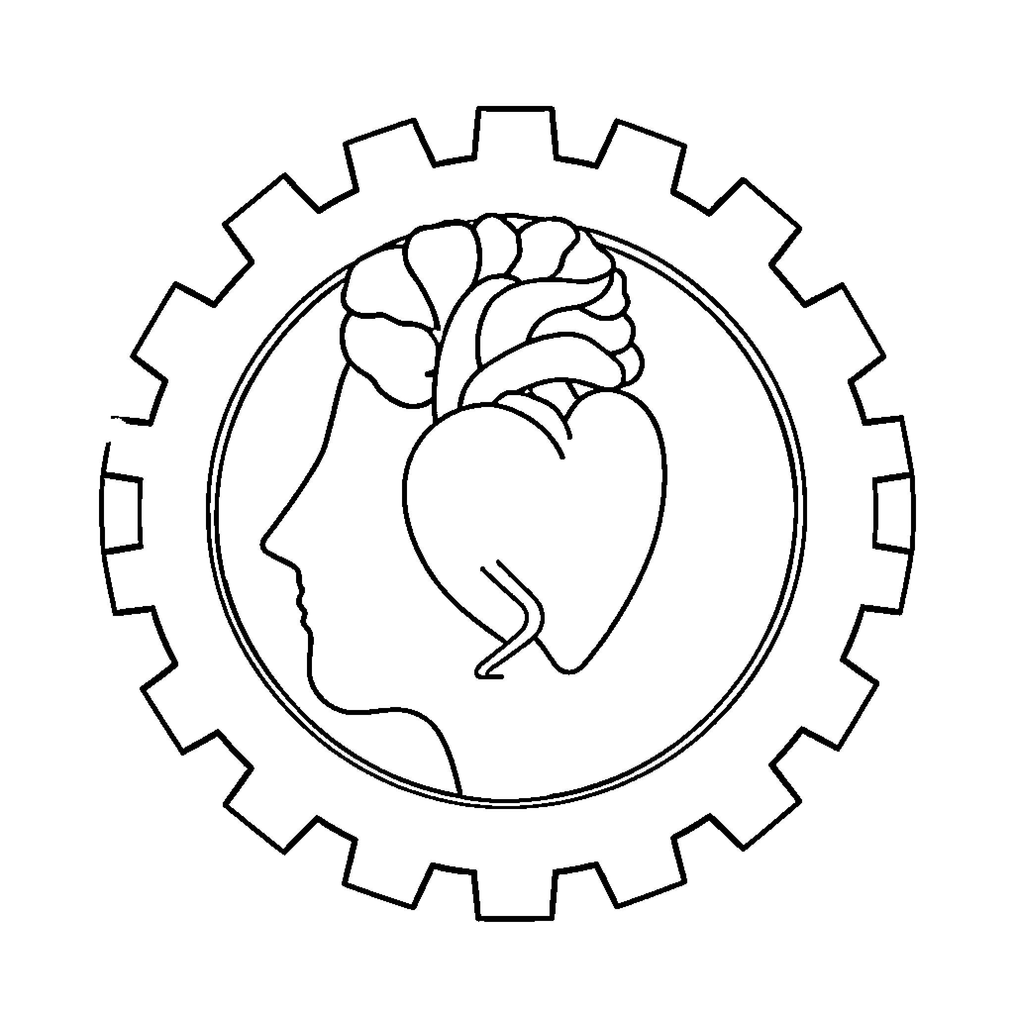 Gear with foot and brain icon Coloring Page (free black-and-white line drawing printable PDF for all, from beginners to advanced learners, including children, teens, adults, and seniors)